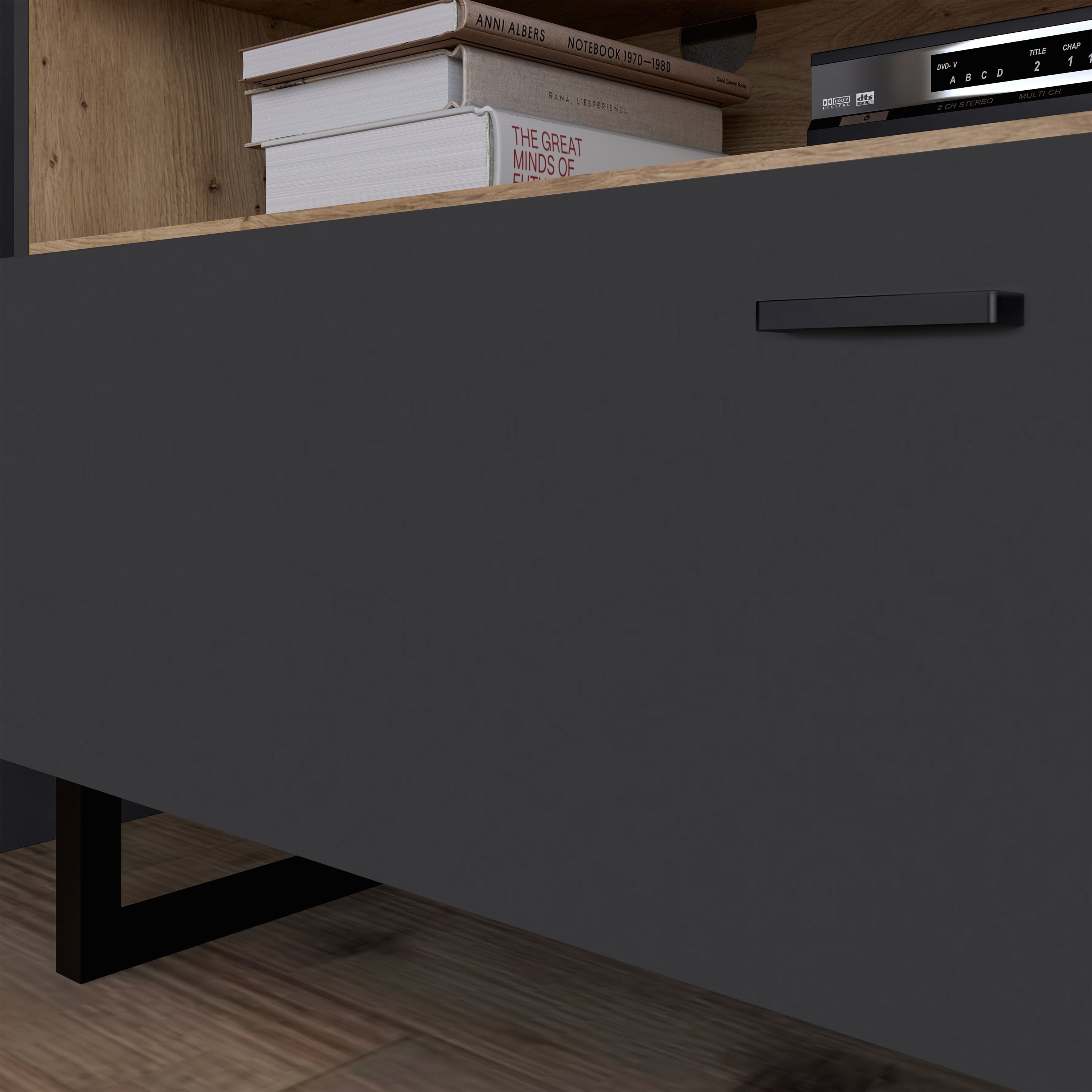 Klara TV Unit with 1 Drawer 2 Flip Doors in Grey and Oak – FTG, view 7