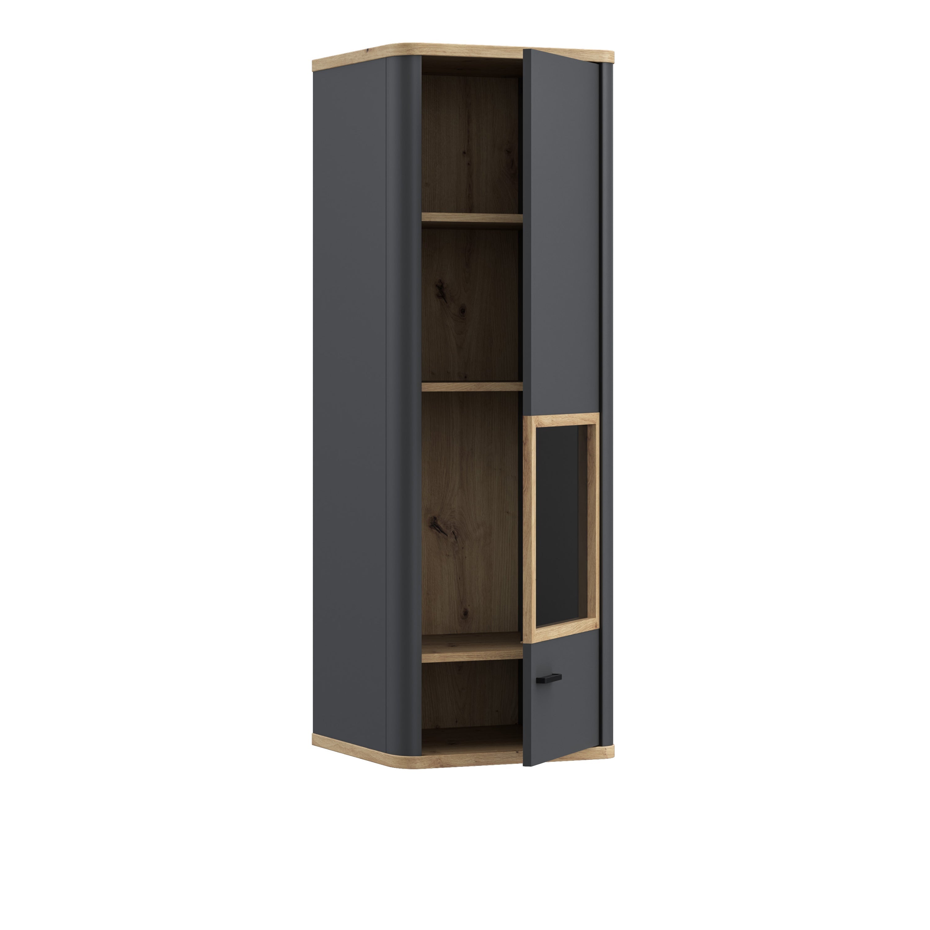 Klara Display Cabinet with 1 Glass Door in Grey and Oak inc LED Lighting – FTG, view 3