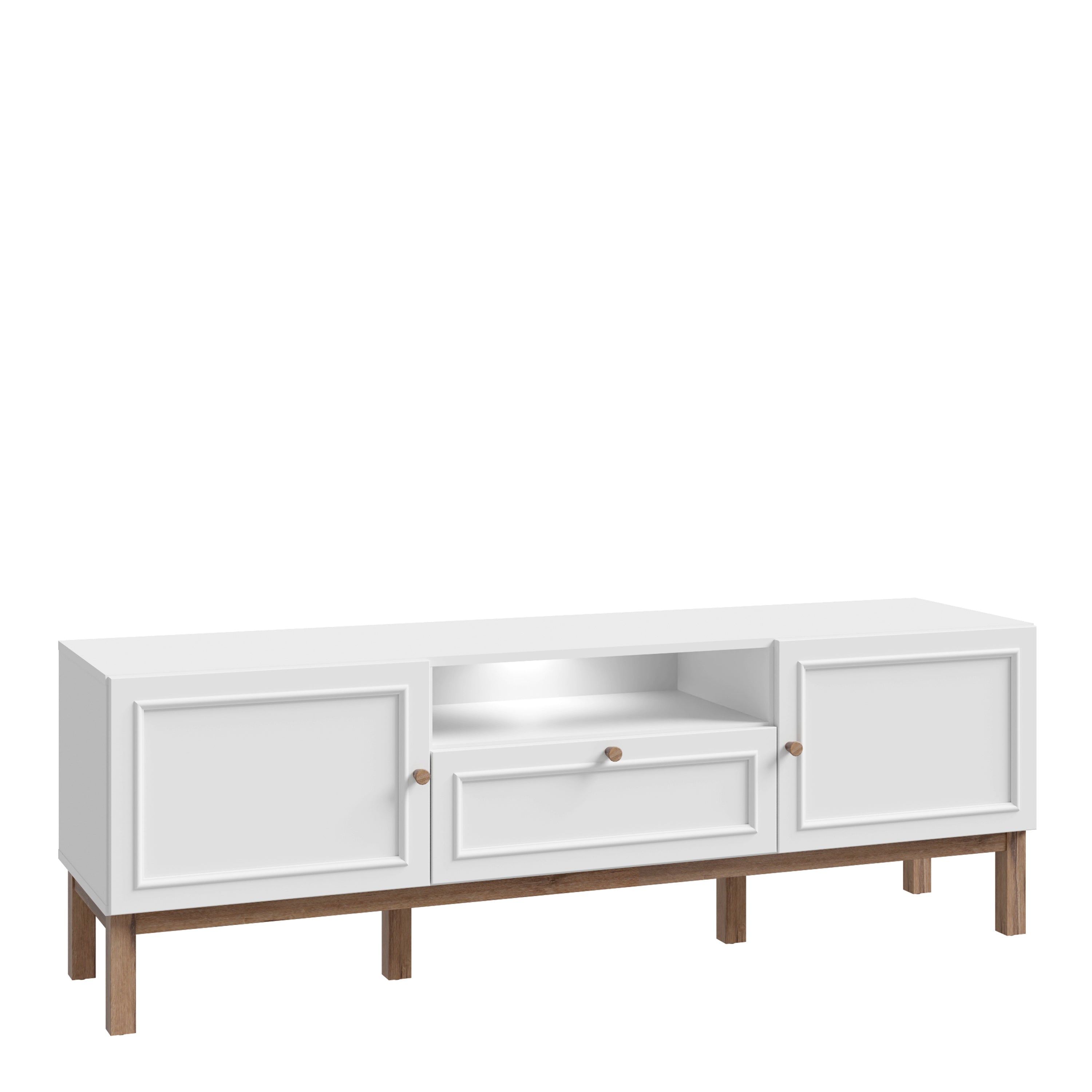 Wensley 2 Door 1 Drawer TV Unit in Light Grey and Oak inc LED Lighting – FTG