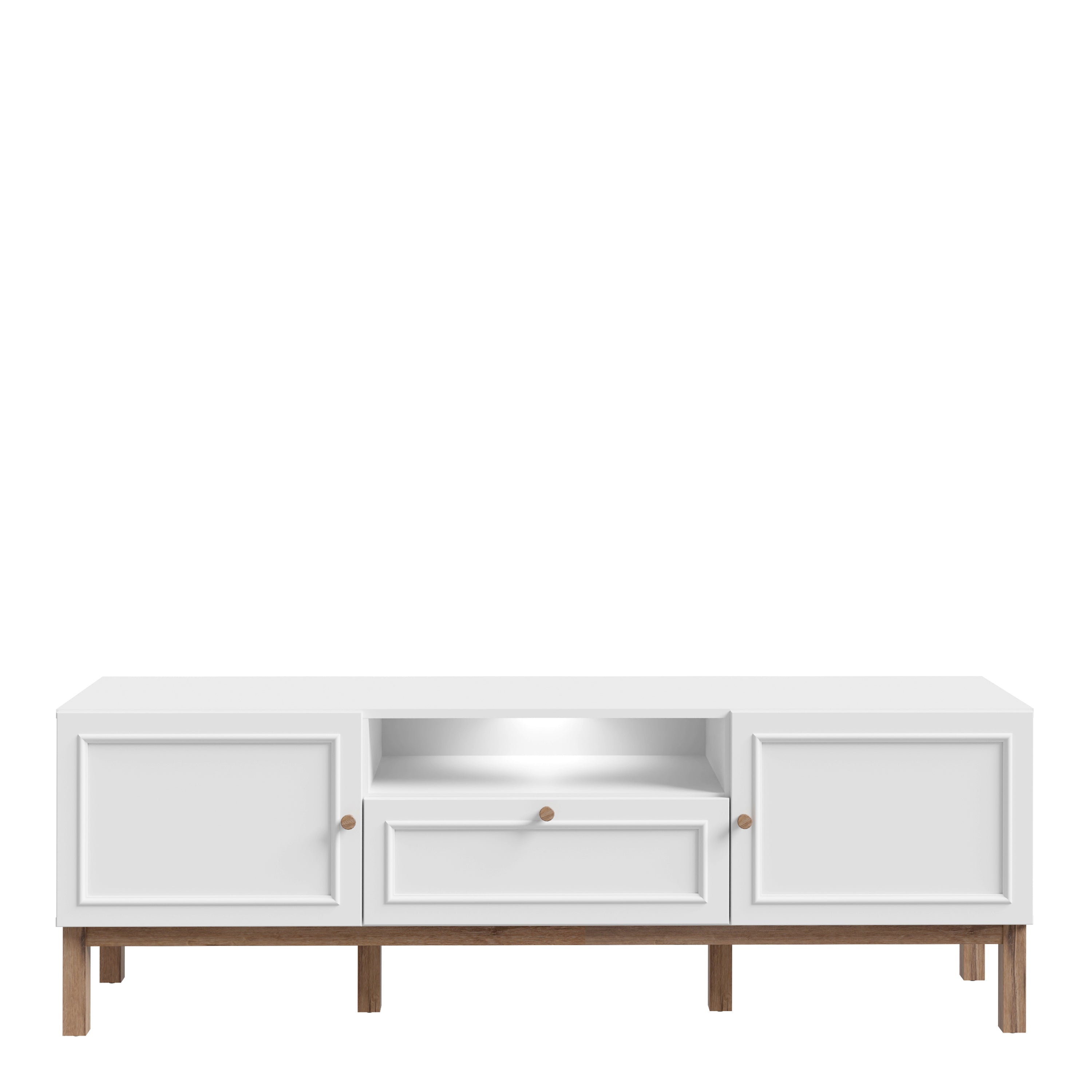 Wensley 2 Door 1 Drawer TV Unit in Light Grey and Oak inc LED Lighting – FTG, view 2