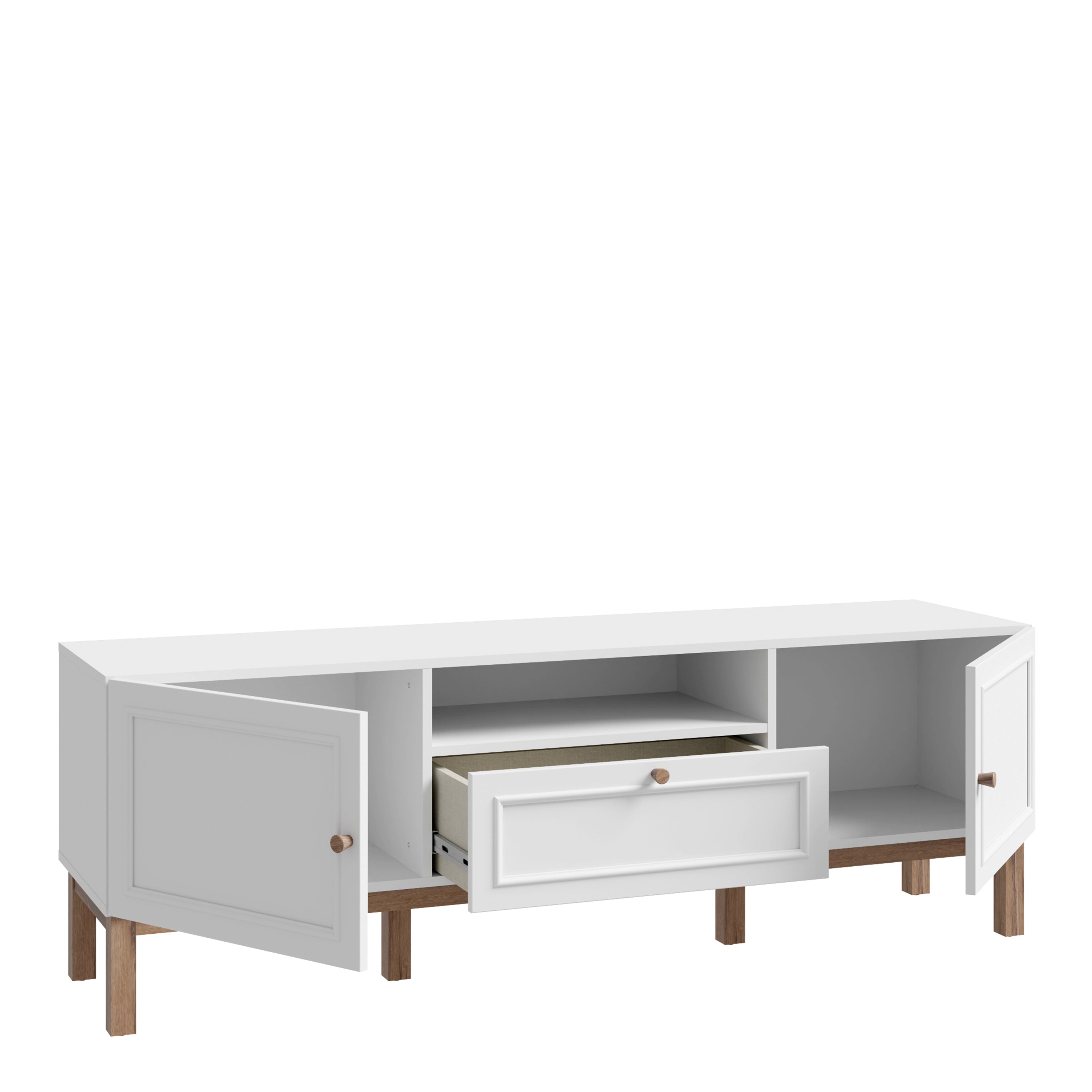 Wensley 2 Door 1 Drawer TV Unit in Light Grey and Oak inc LED Lighting – FTG, view 3