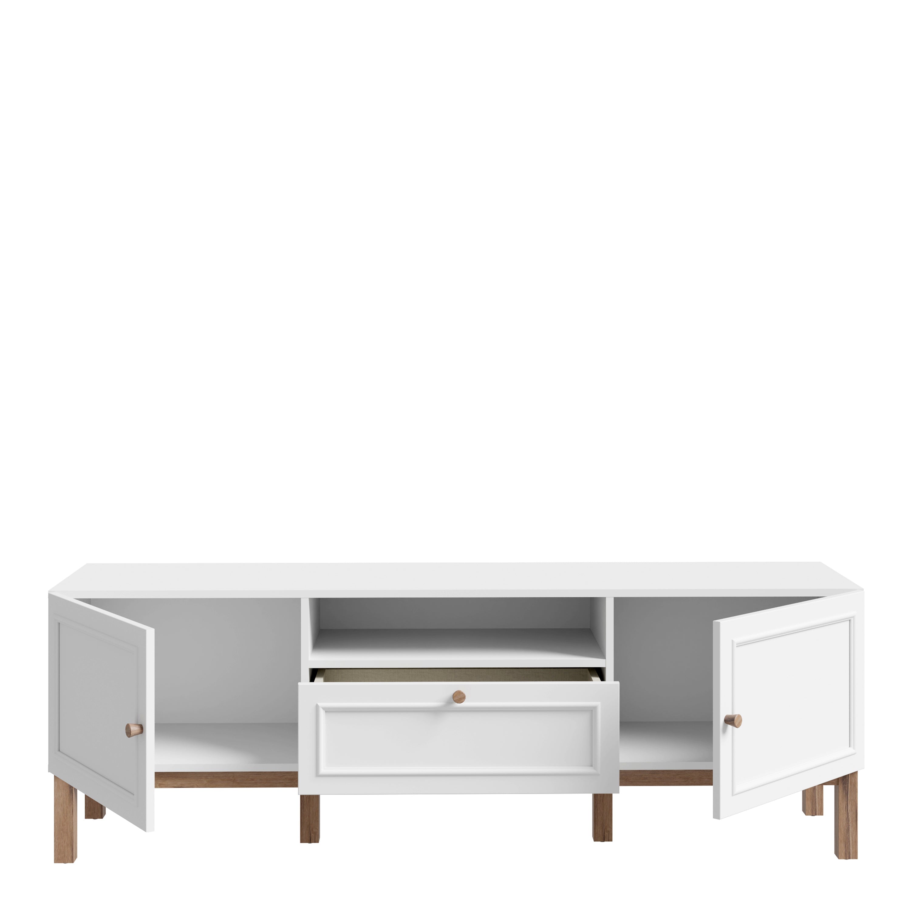 Wensley 2 Door 1 Drawer TV Unit in Light Grey and Oak inc LED Lighting – FTG, view 4