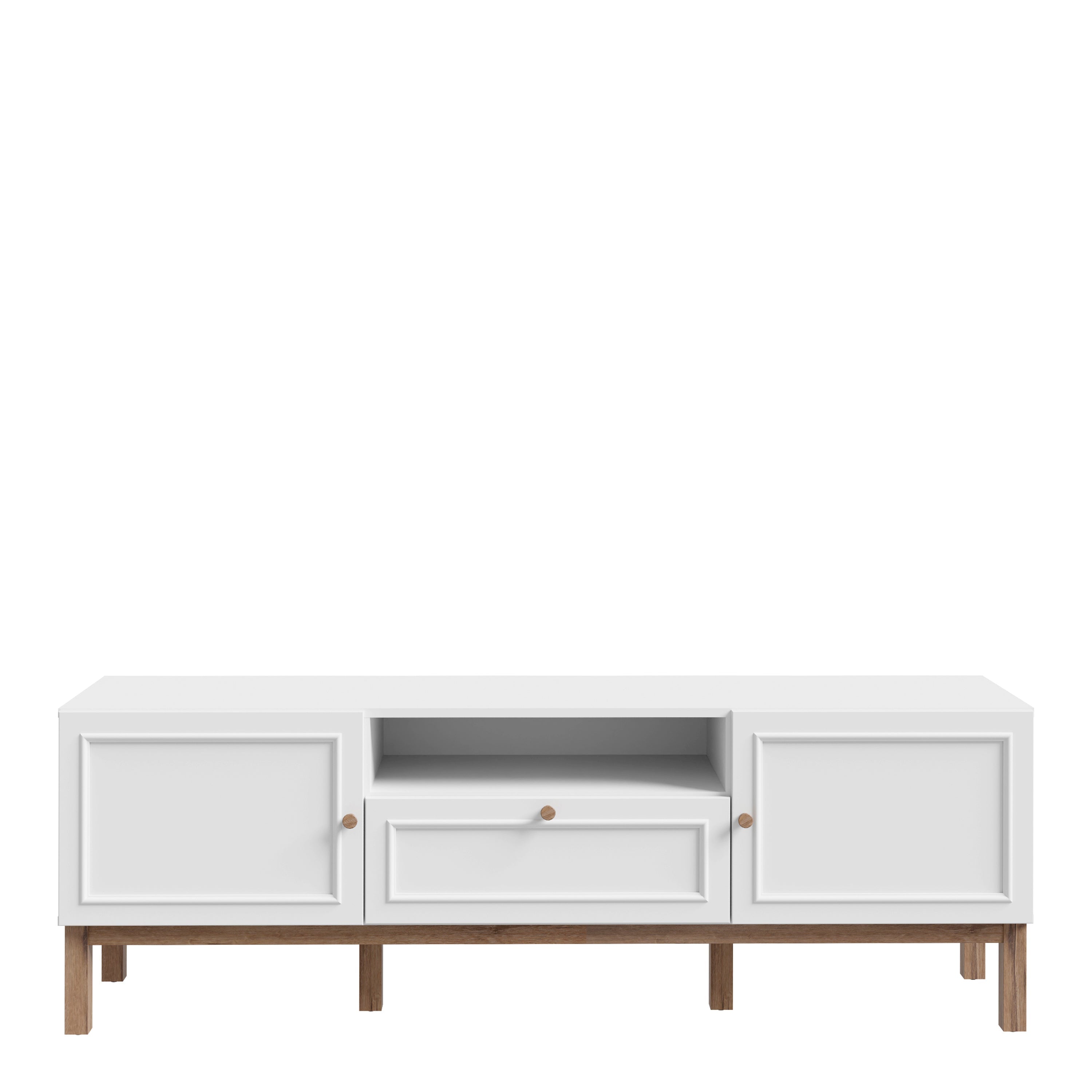 Wensley 2 Door 1 Drawer TV Unit in Light Grey and Oak – FTG, view 2