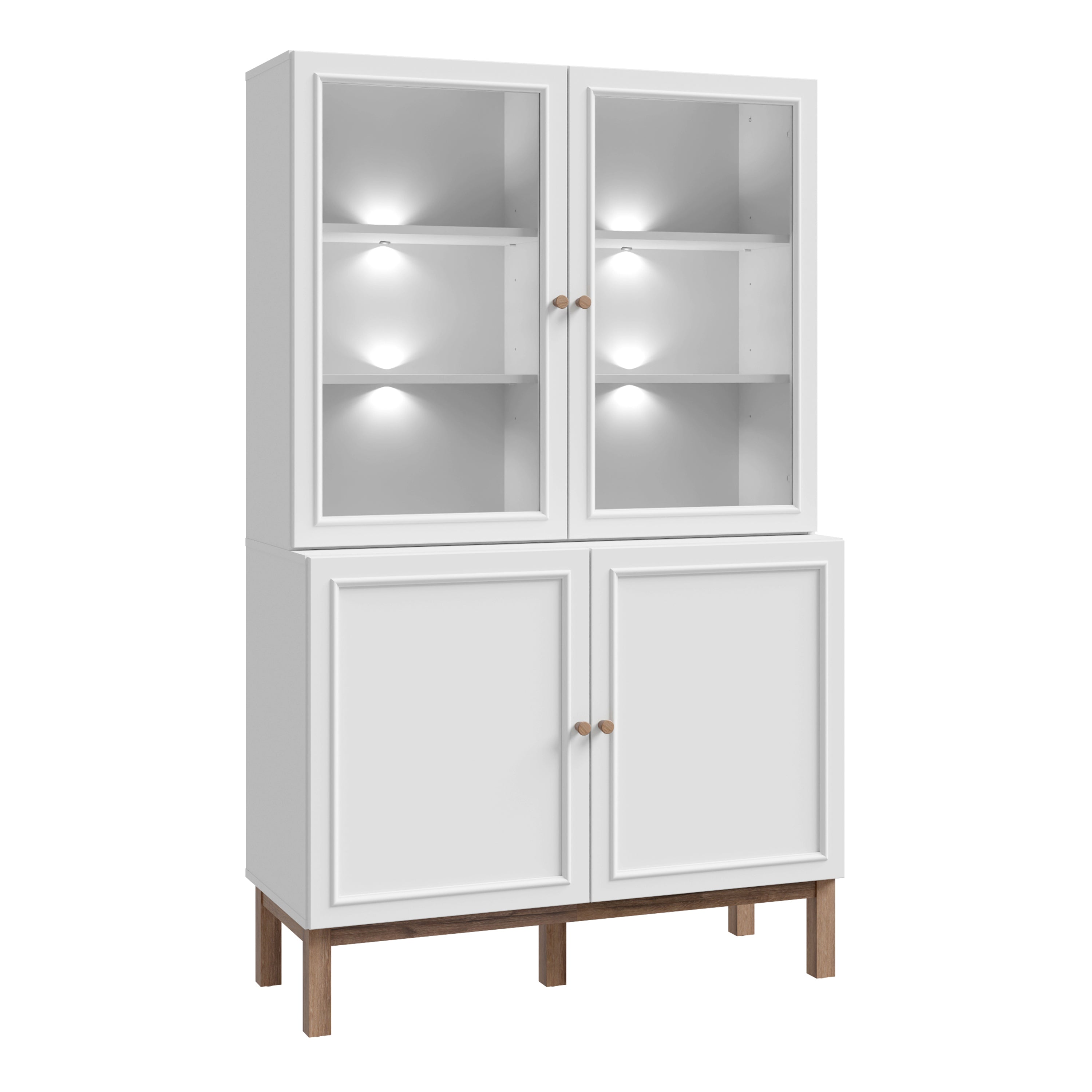 Wensley Display Cabinet with 2 Doors and 2 Glass Doors in Light Grey and Oak inc LED Lighting – FTG