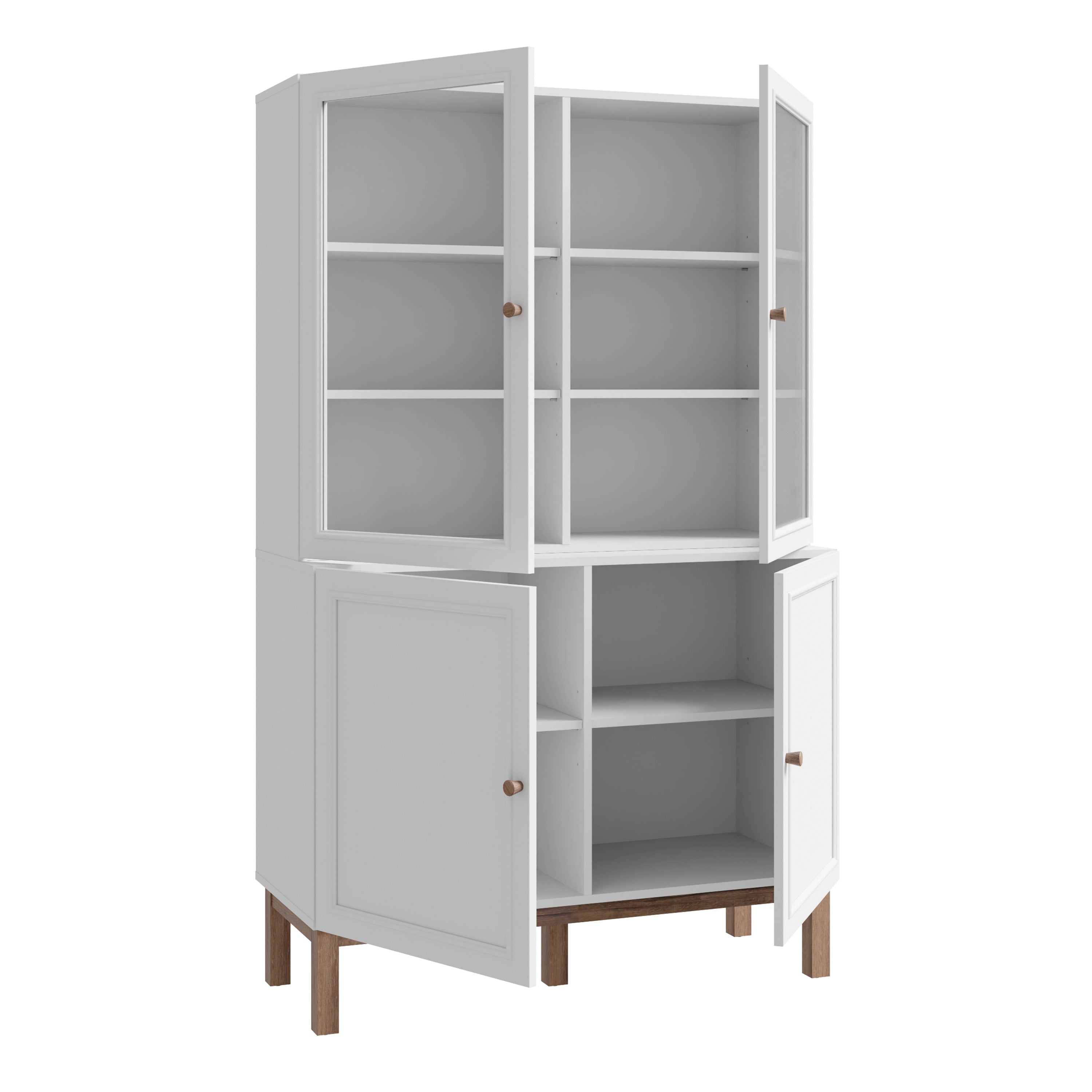 Wensley Display Cabinet with 2 Doors and 2 Glass Doors in Light Grey and Oak – FTG, view 3
