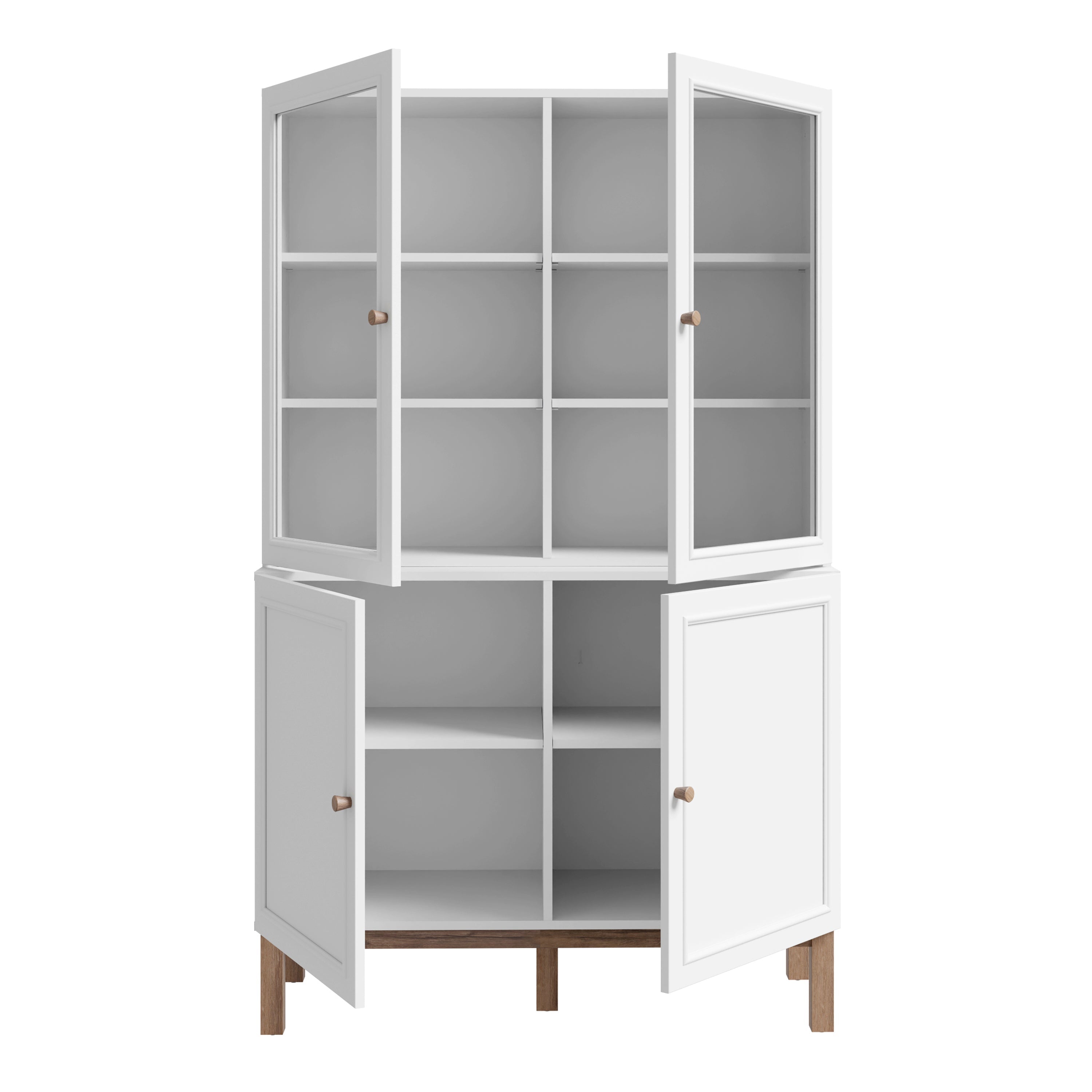 Wensley Display Cabinet with 2 Doors and 2 Glass Doors in Light Grey and Oak – FTG, view 4