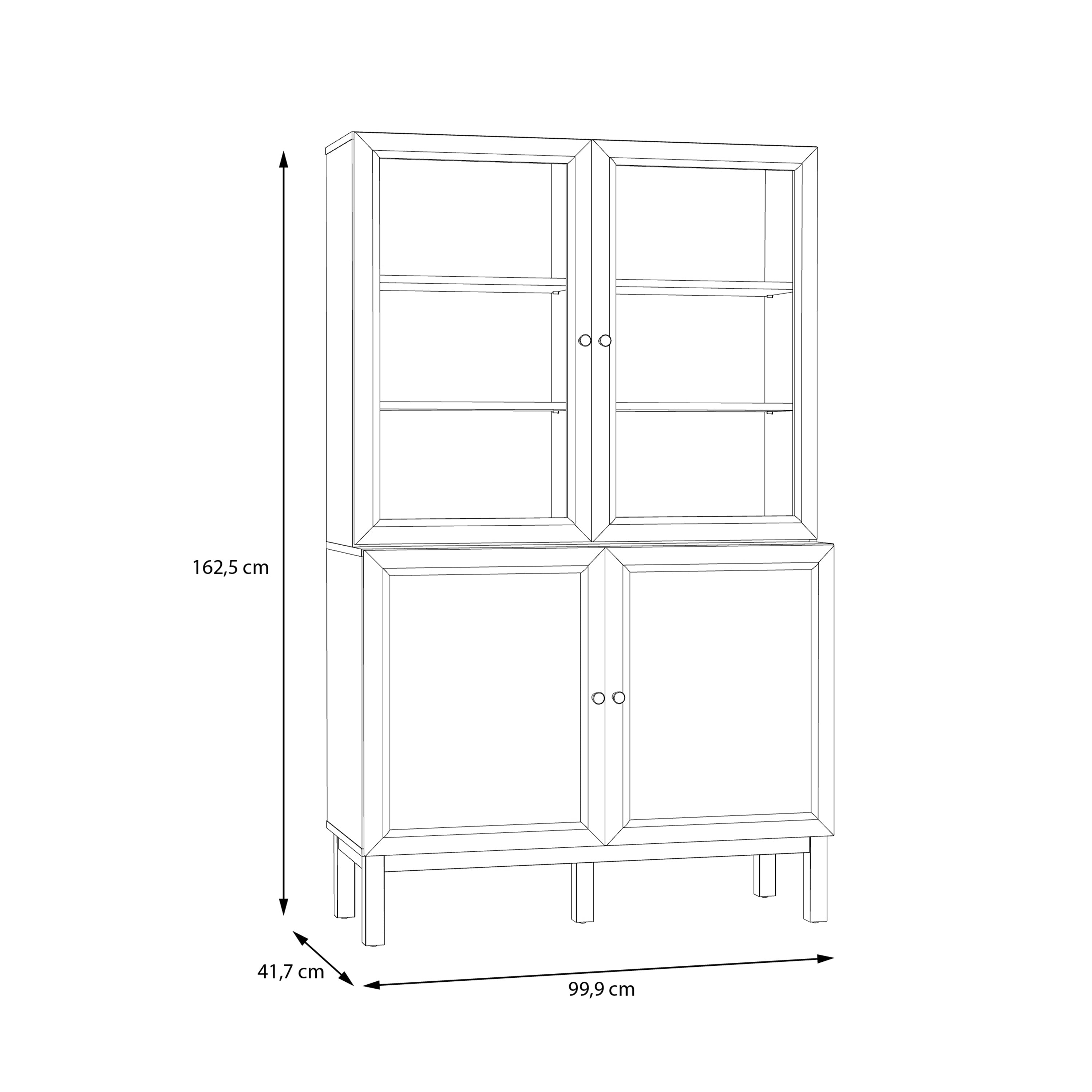 Wensley Display Cabinet with 2 Doors and 2 Glass Doors in Light Grey and Oak – FTG, view 7