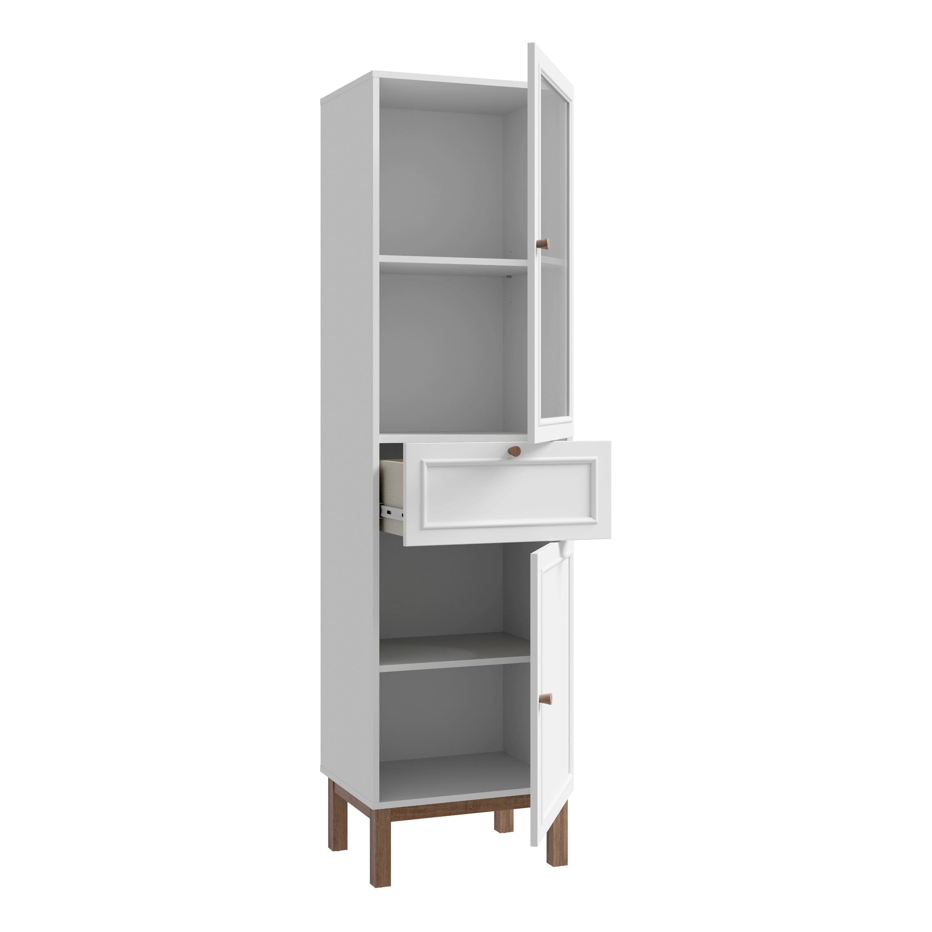 Wensley Display Cabinet with 1 Door 1 Drawer and 1 Glass Door in Light Grey and Oak inc LED Lighting – FTG, view 3