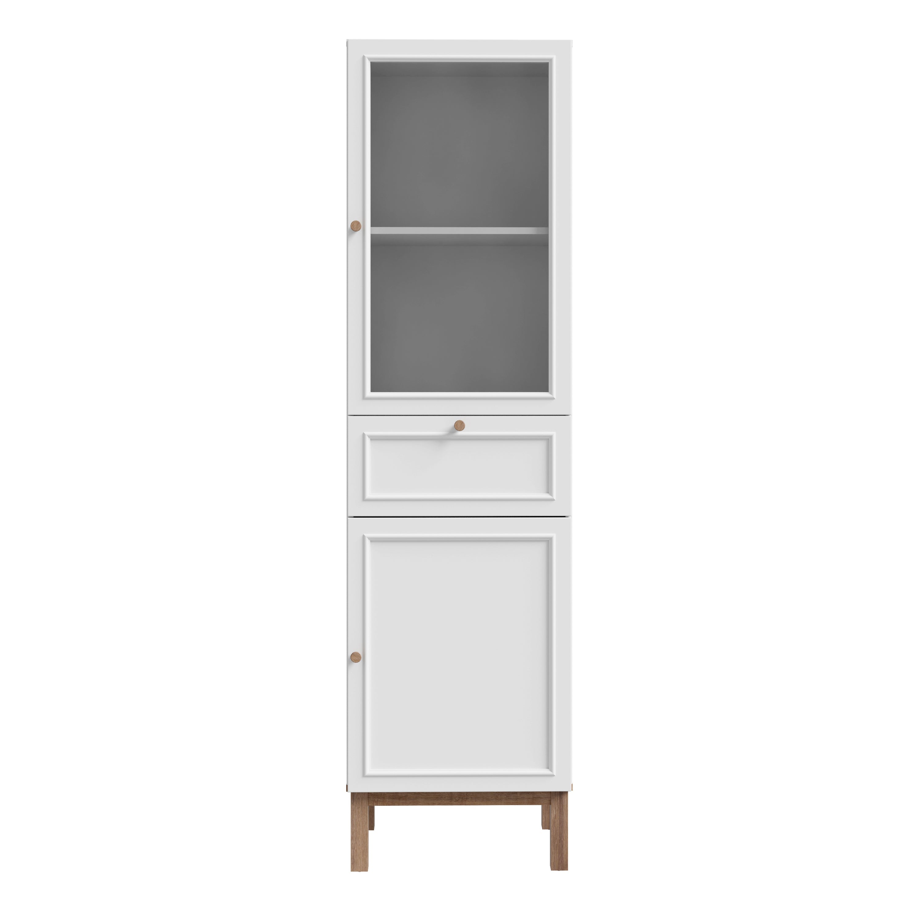 Wensley Display Cabinet with 1 Door 1 Drawer and 1 Glass Door in Light Grey and Oak – FTG, view 2