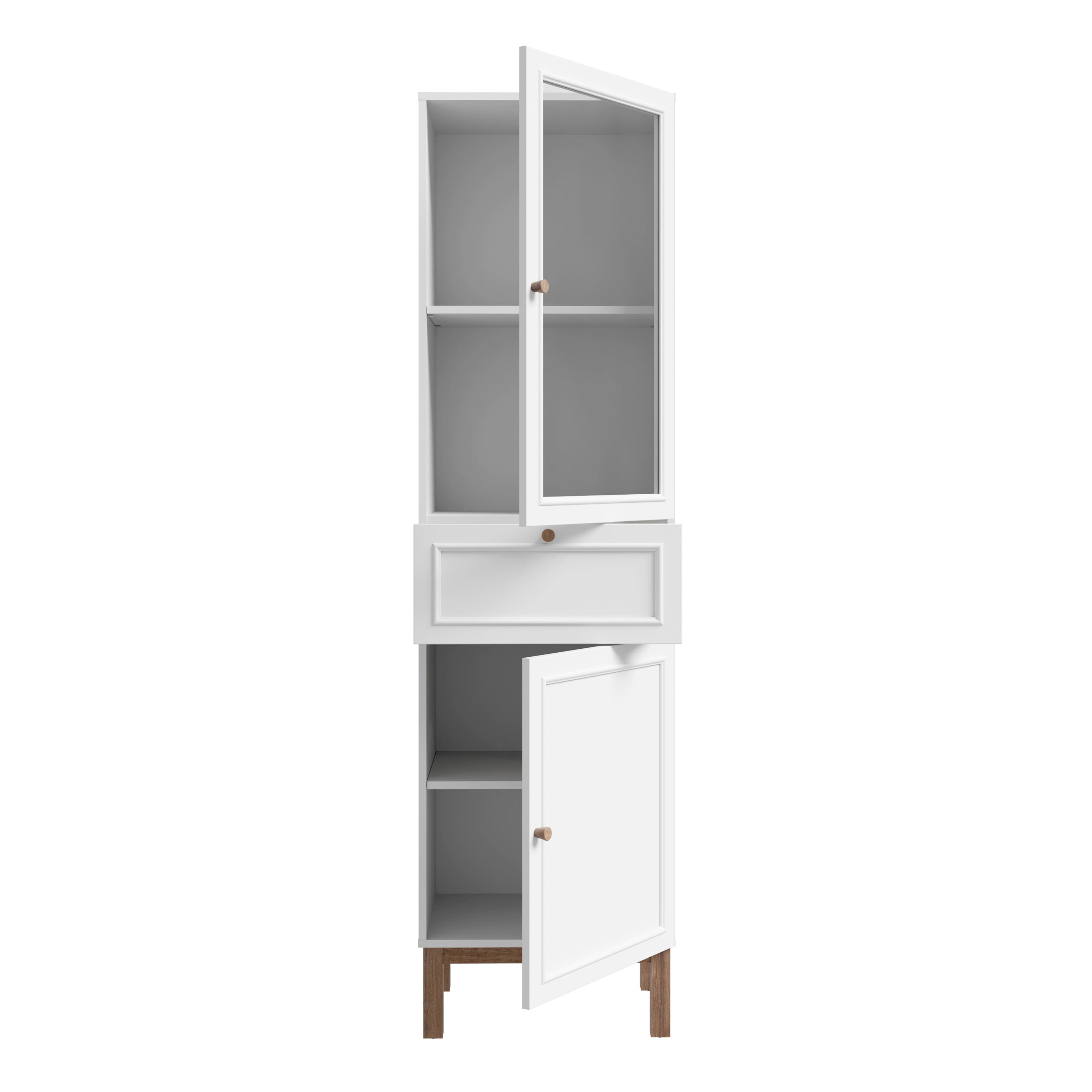 Wensley Display Cabinet with 1 Door 1 Drawer and 1 Glass Door in Light Grey and Oak – FTG, view 4