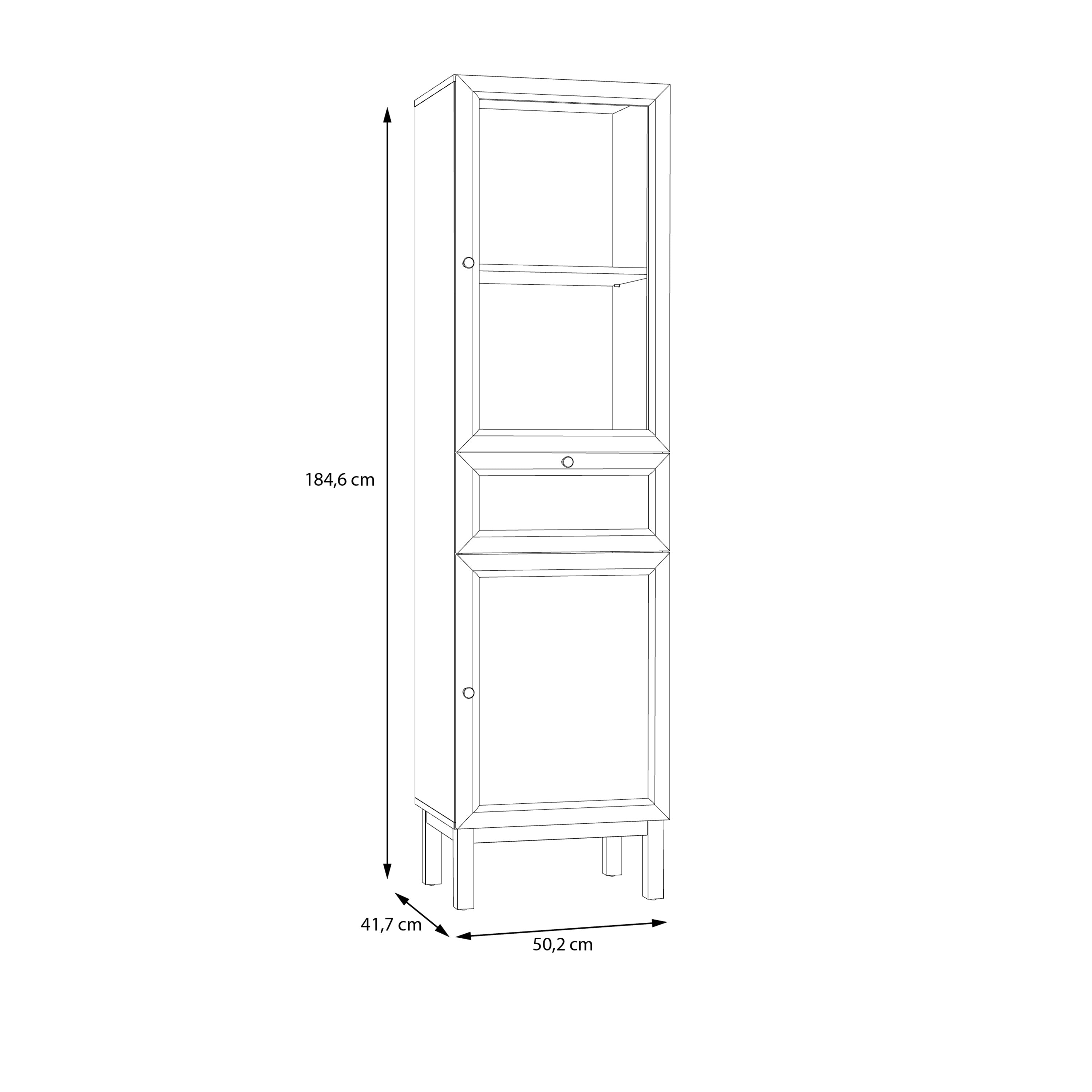 Wensley Display Cabinet with 1 Door 1 Drawer and 1 Glass Door in Light Grey and Oak – FTG, view 7