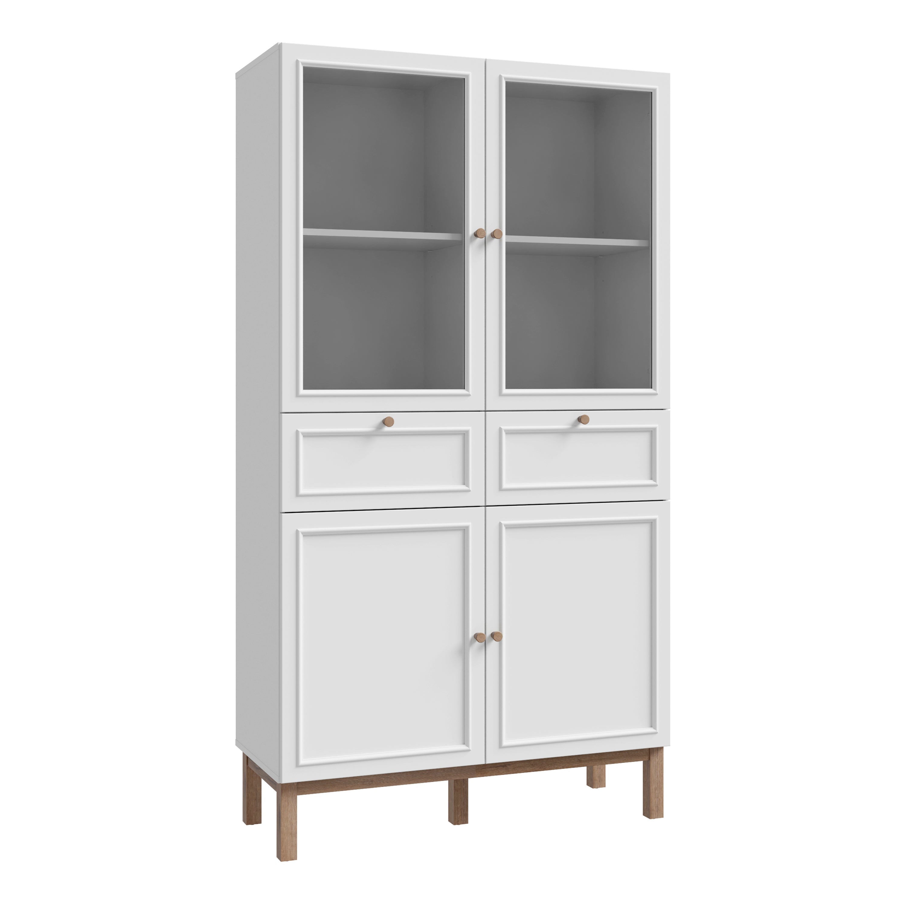 Wensley Display Cabinet with 2 Doors 2 Drawers and 2 Glass Doors in Light Grey and Oak – FTG