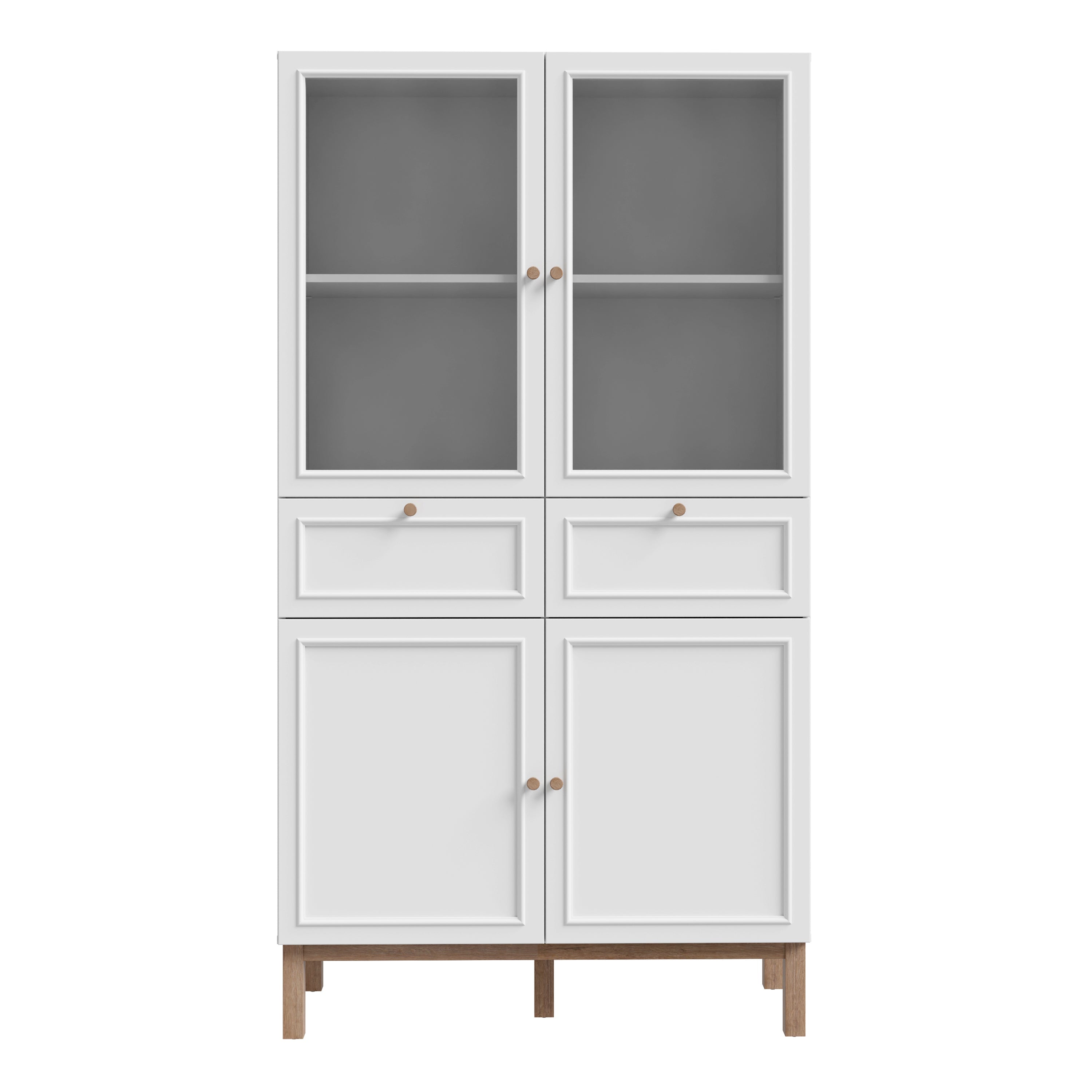 Wensley Display Cabinet with 2 Doors 2 Drawers and 2 Glass Doors in Light Grey and Oak – FTG, view 2