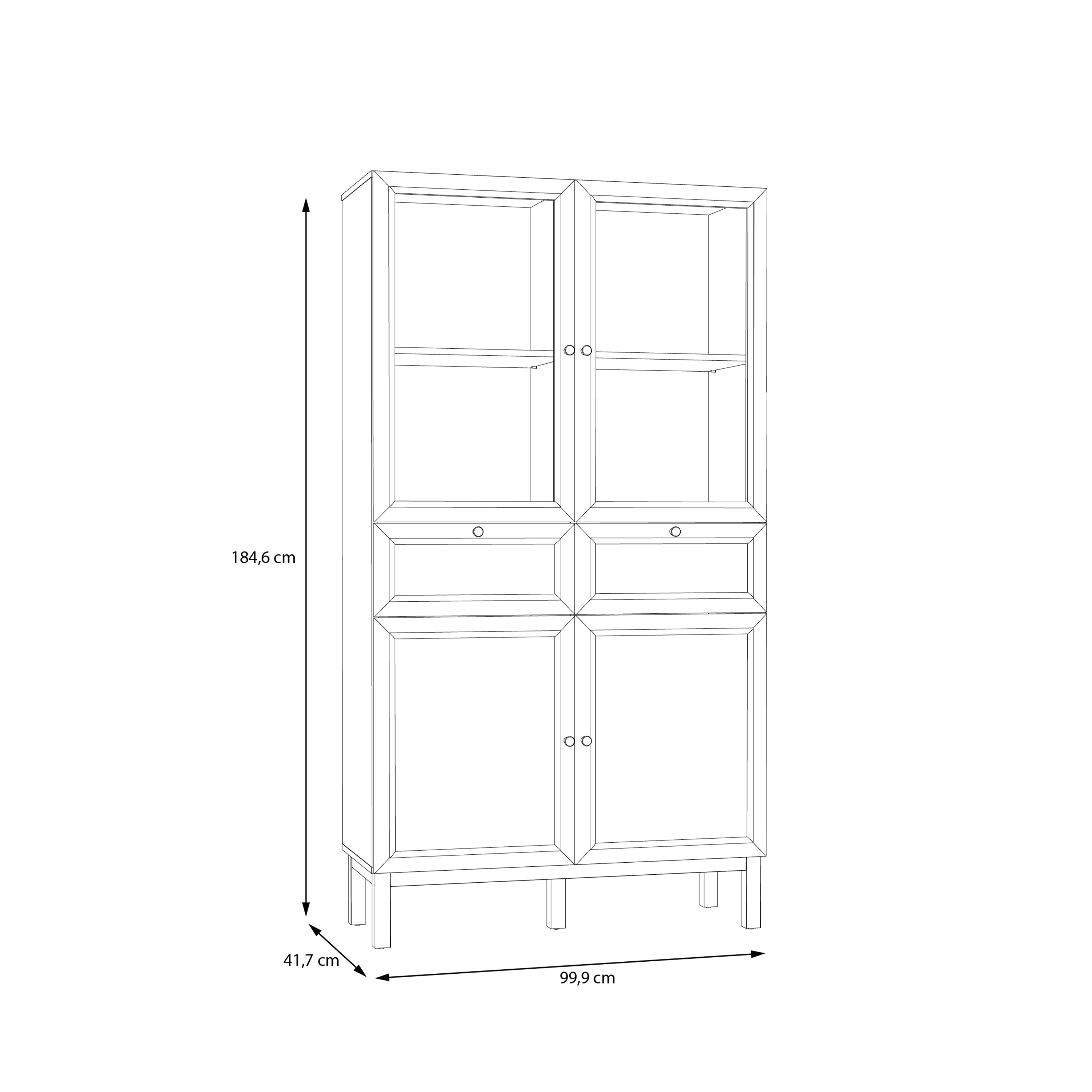 Wensley Display Cabinet with 2 Doors 2 Drawers and 2 Glass Doors in Light Grey and Oak – FTG, view 6