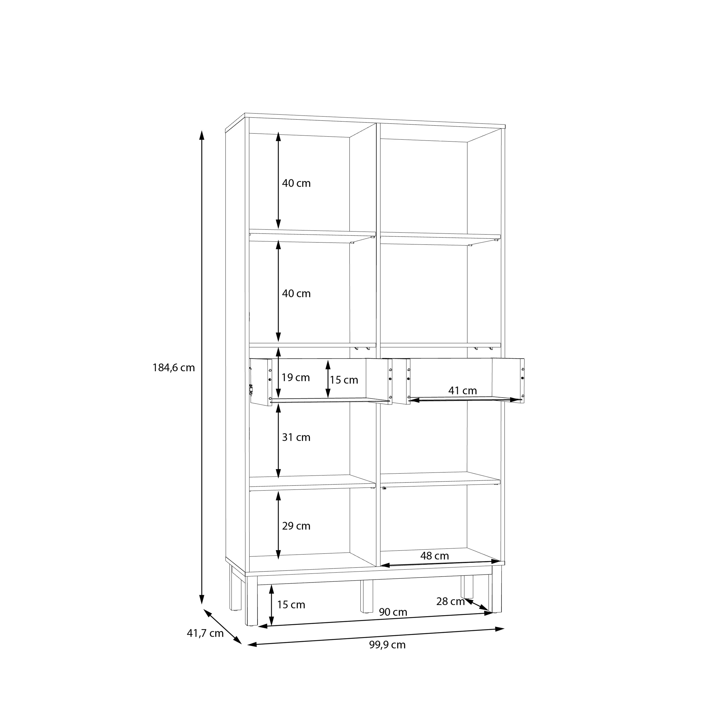 Wensley Display Cabinet with 2 Doors 2 Drawers and 2 Glass Doors in Light Grey and Oak – FTG, view 7
