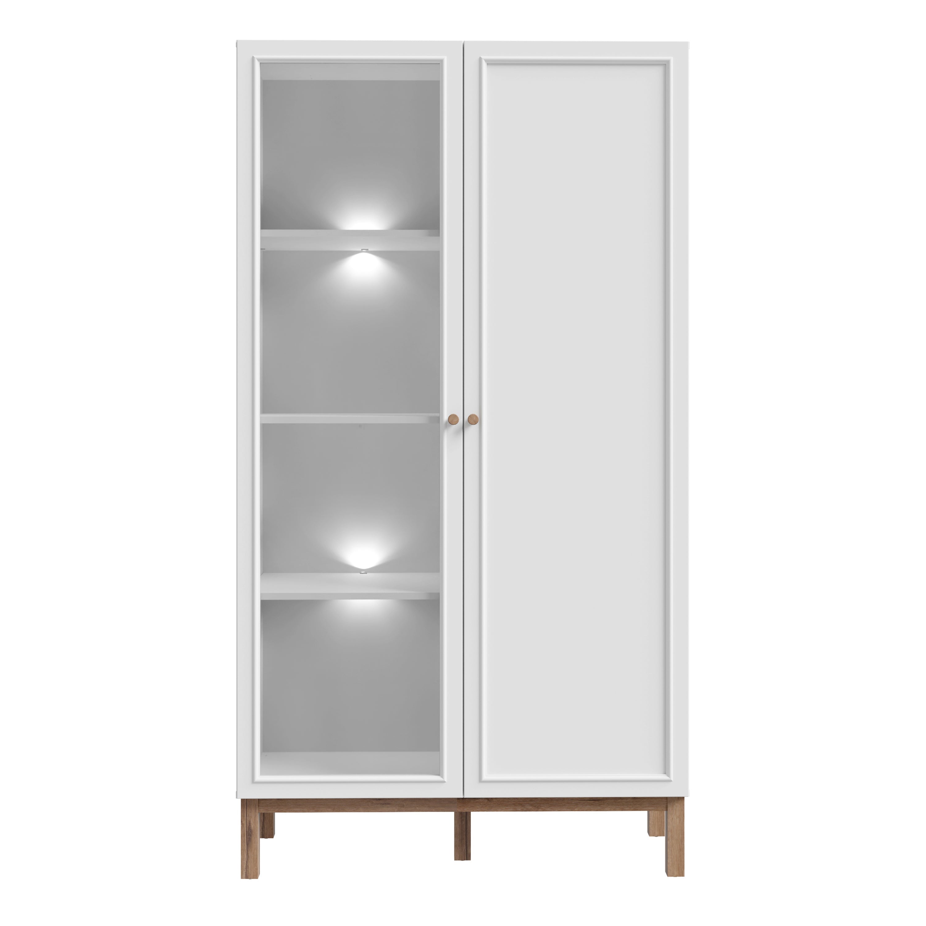 Wensley Display Cabinet with 1 Door and 1 Glass Door in Light Grey and Oak inc LED Lighting – FTG, view 2