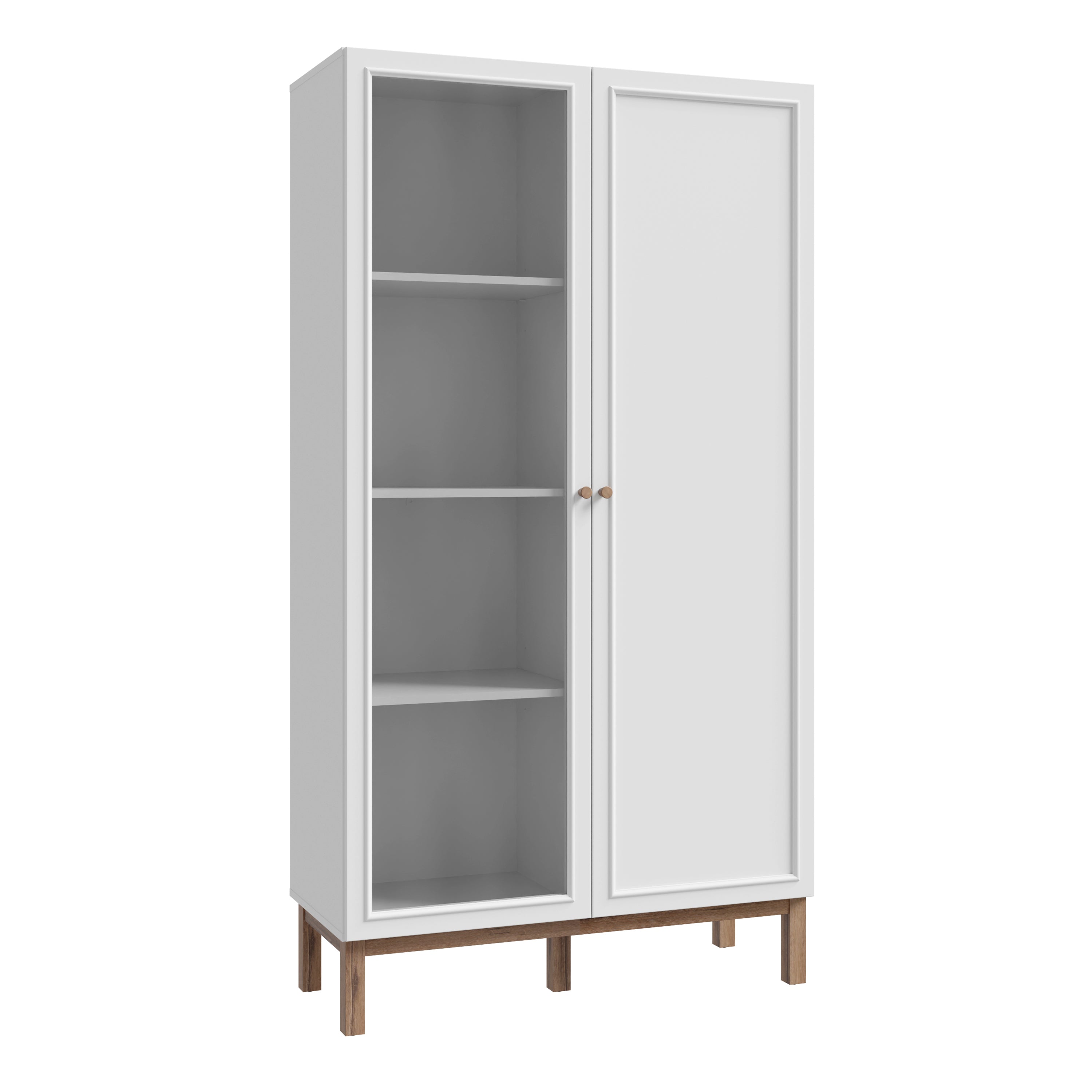 Wensley Display Cabinet with 1 Door and 1 Glass Door in Light Grey and Oak – FTG