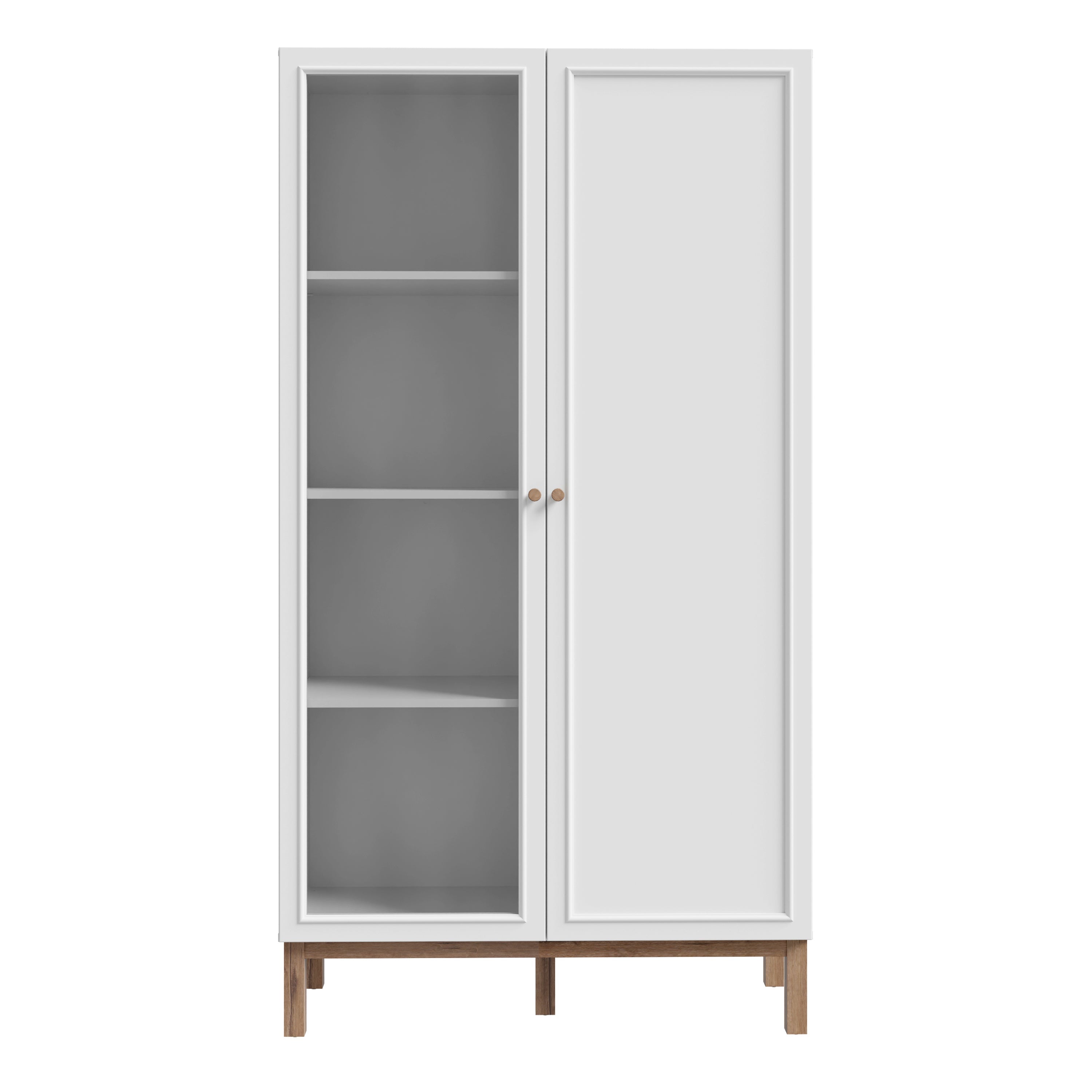 Wensley Display Cabinet with 1 Door and 1 Glass Door in Light Grey and Oak – FTG, view 2