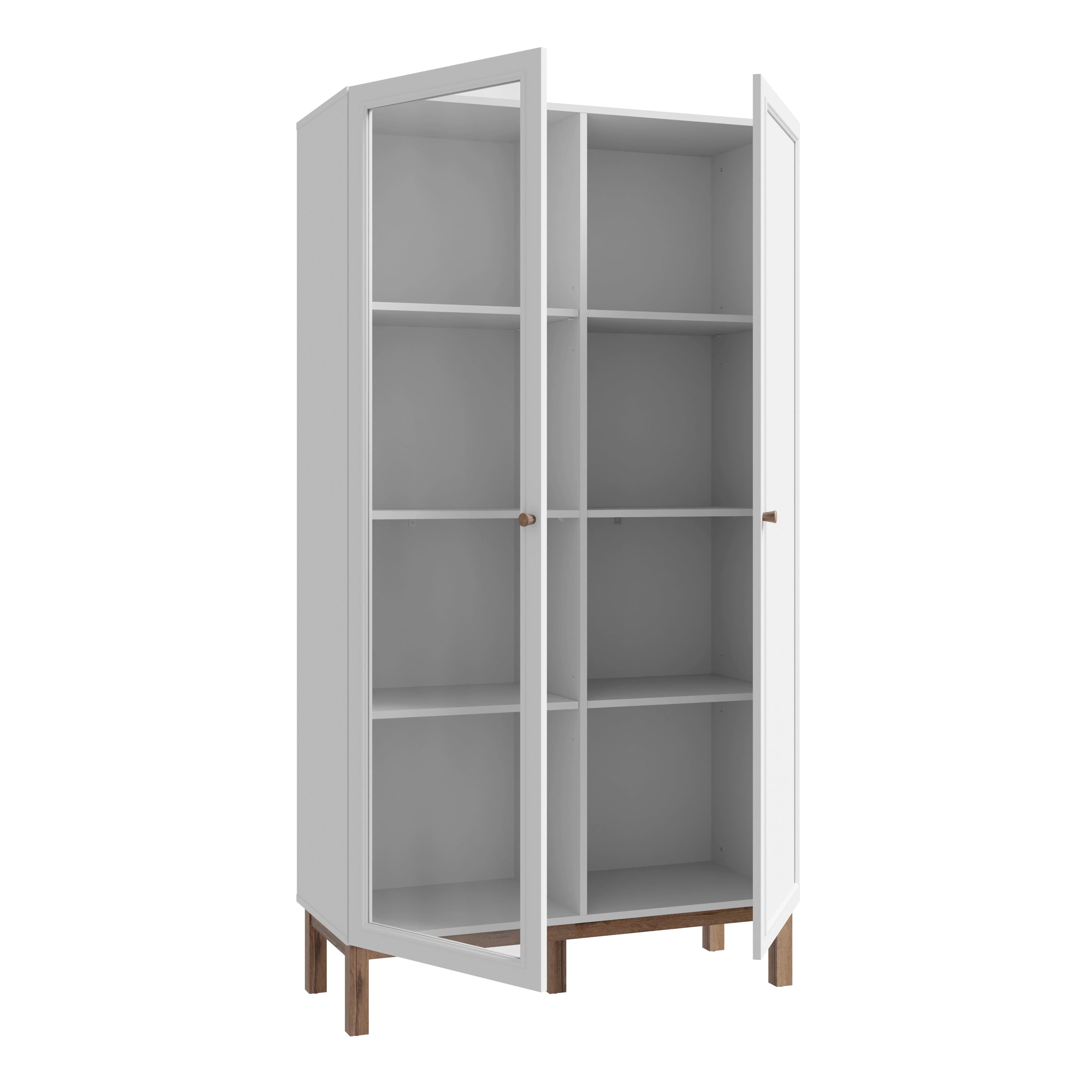 Wensley Display Cabinet with 1 Door and 1 Glass Door in Light Grey and Oak – FTG, view 3