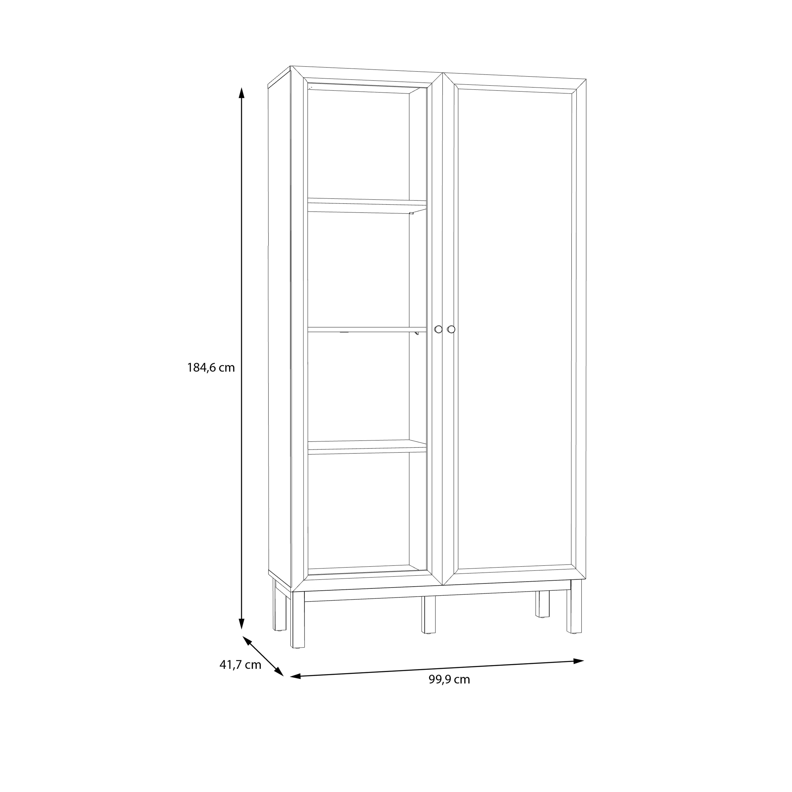 Wensley Display Cabinet with 1 Door and 1 Glass Door in Light Grey and Oak – FTG, view 7