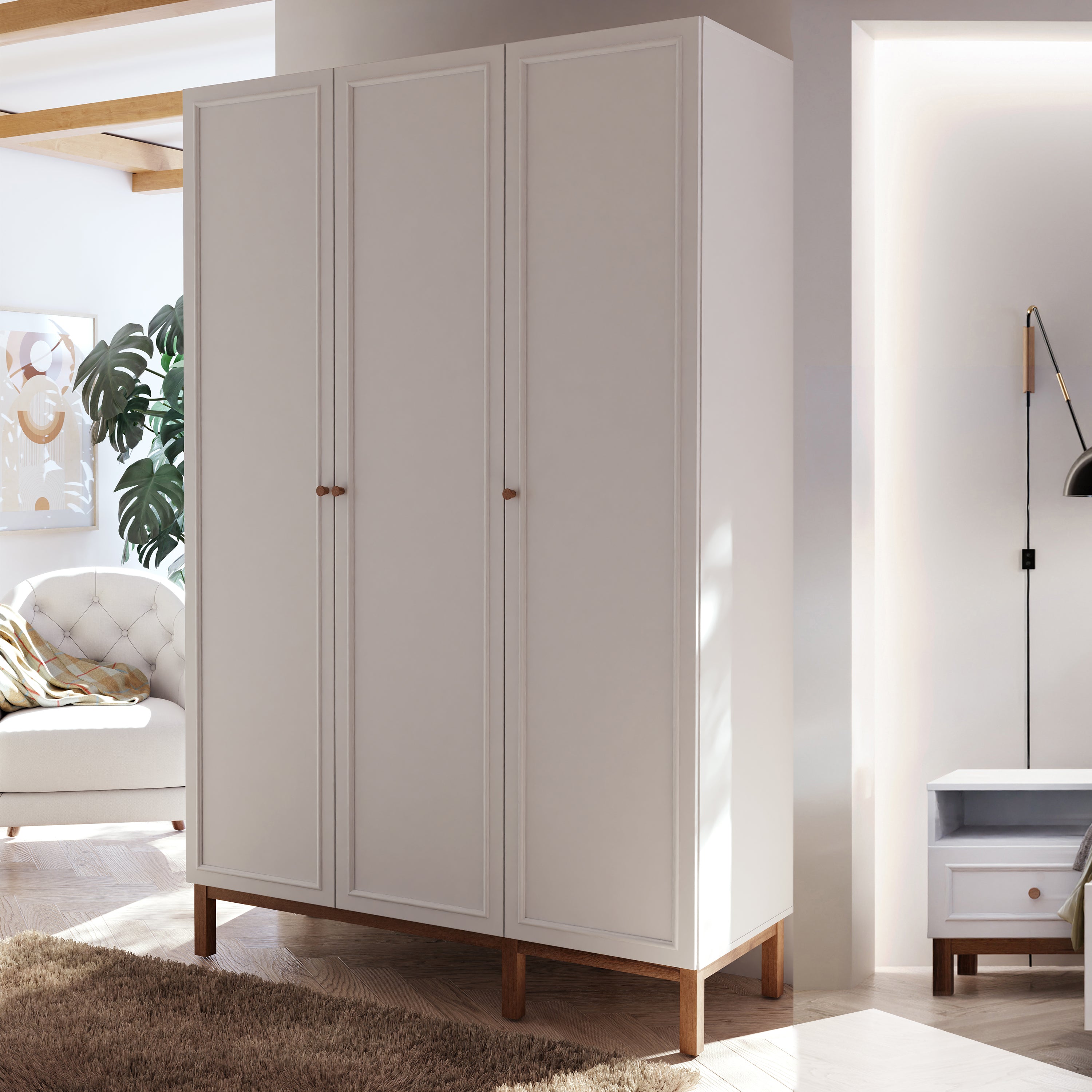 Wensley 3 Door Wardrobe in Light Grey and Oak – FTG, view 4