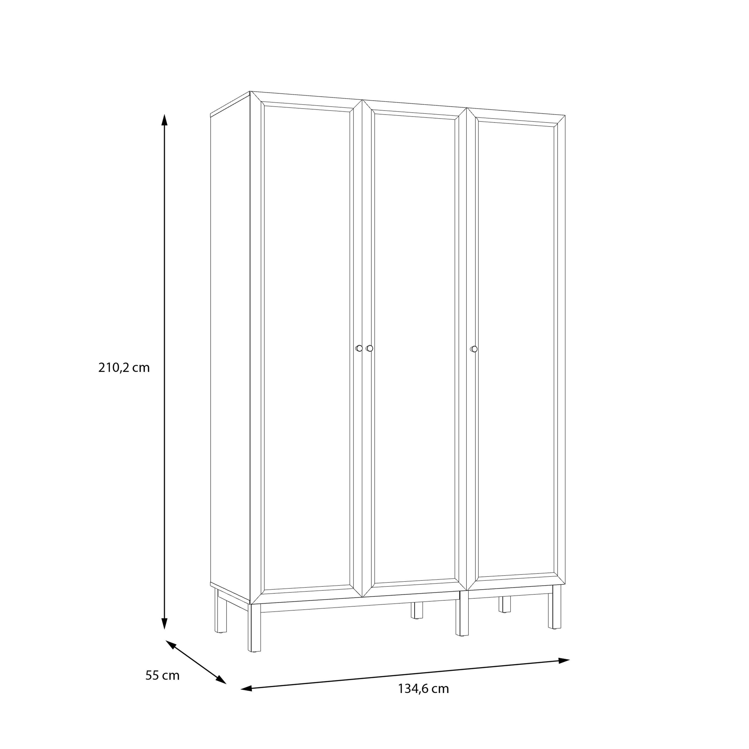 Wensley 3 Door Wardrobe in Light Grey and Oak – FTG, view 5