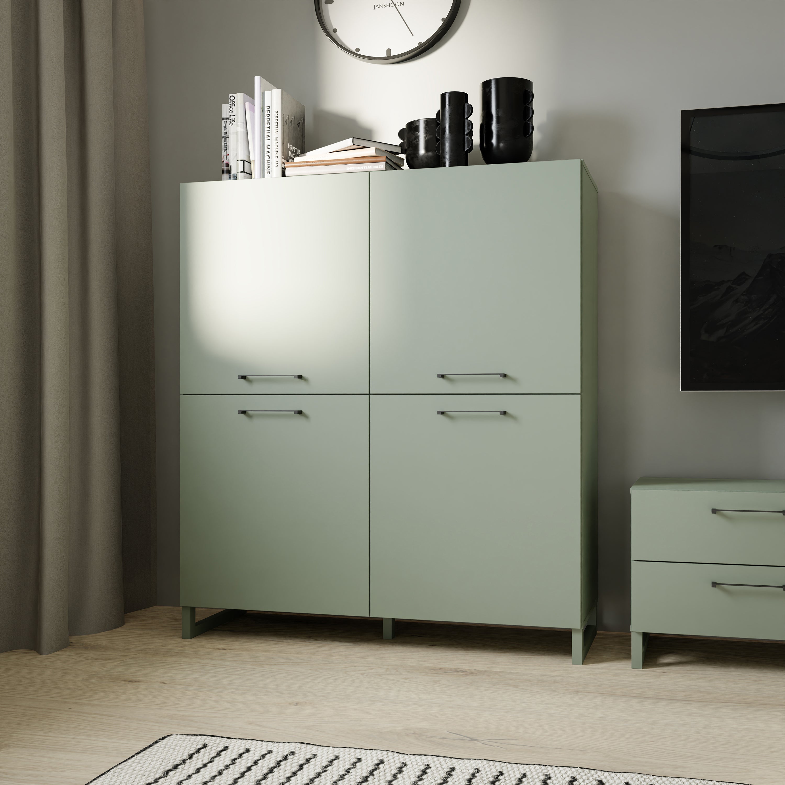 Sali 4 Door Highboard in Sage Green – FTG, view 6