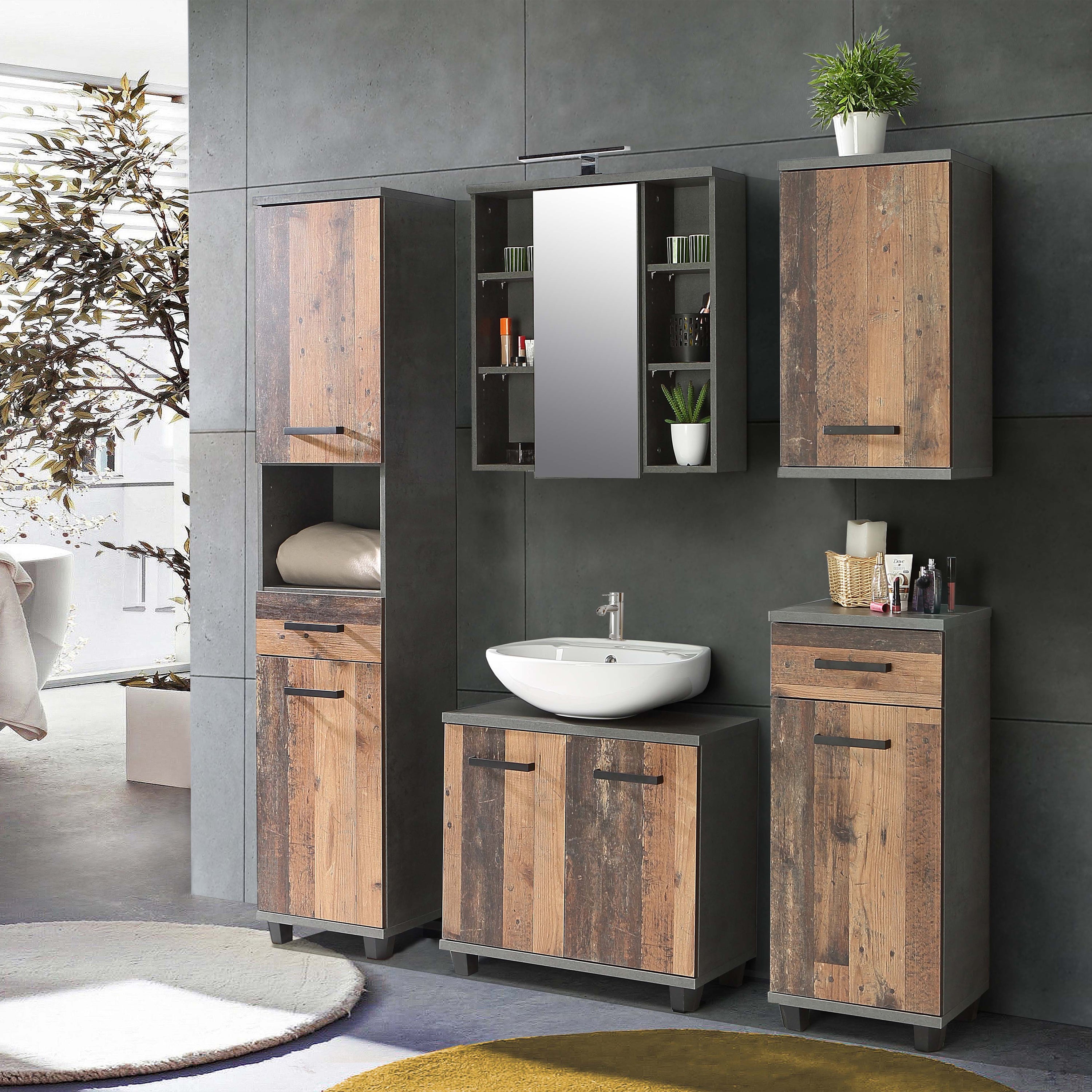 Veris Small Hanging Cupboard with 1 Door in Walnut and Dark Grey