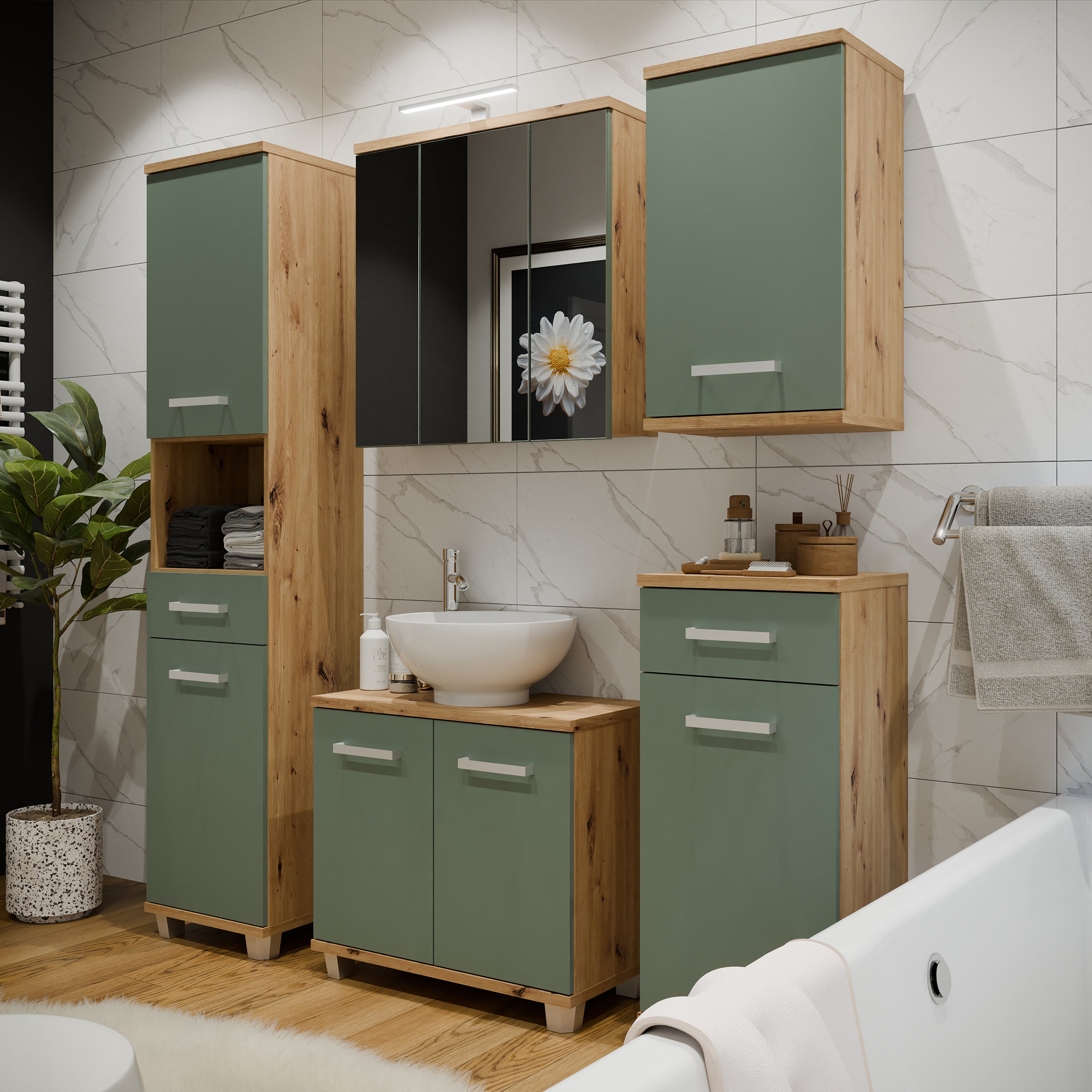 Veris Small Hanging Cupboard with 1 Door in Artisan Oak and Sage Green