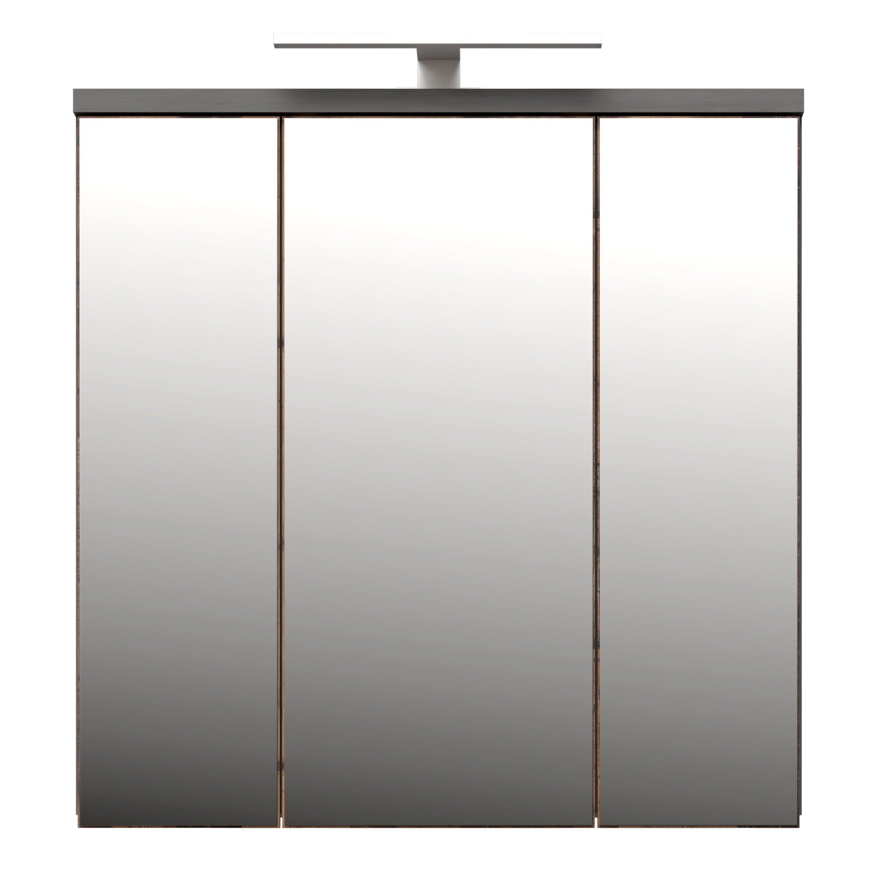 Veris 3 Door Mirrored Bathroom Cabinet with Integrated LED Lighting – Walnut & Dark Grey