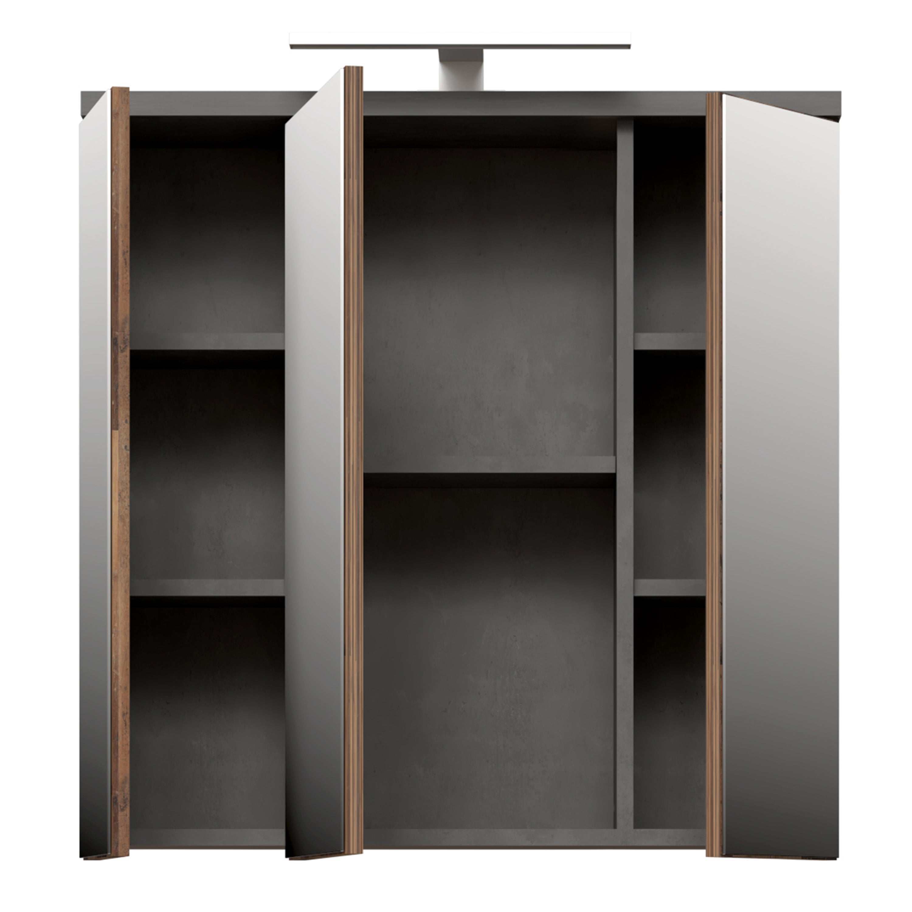 Veris 3 Door Mirrored Bathroom Cabinet with Integrated LED Lighting – Walnut & Dark Grey