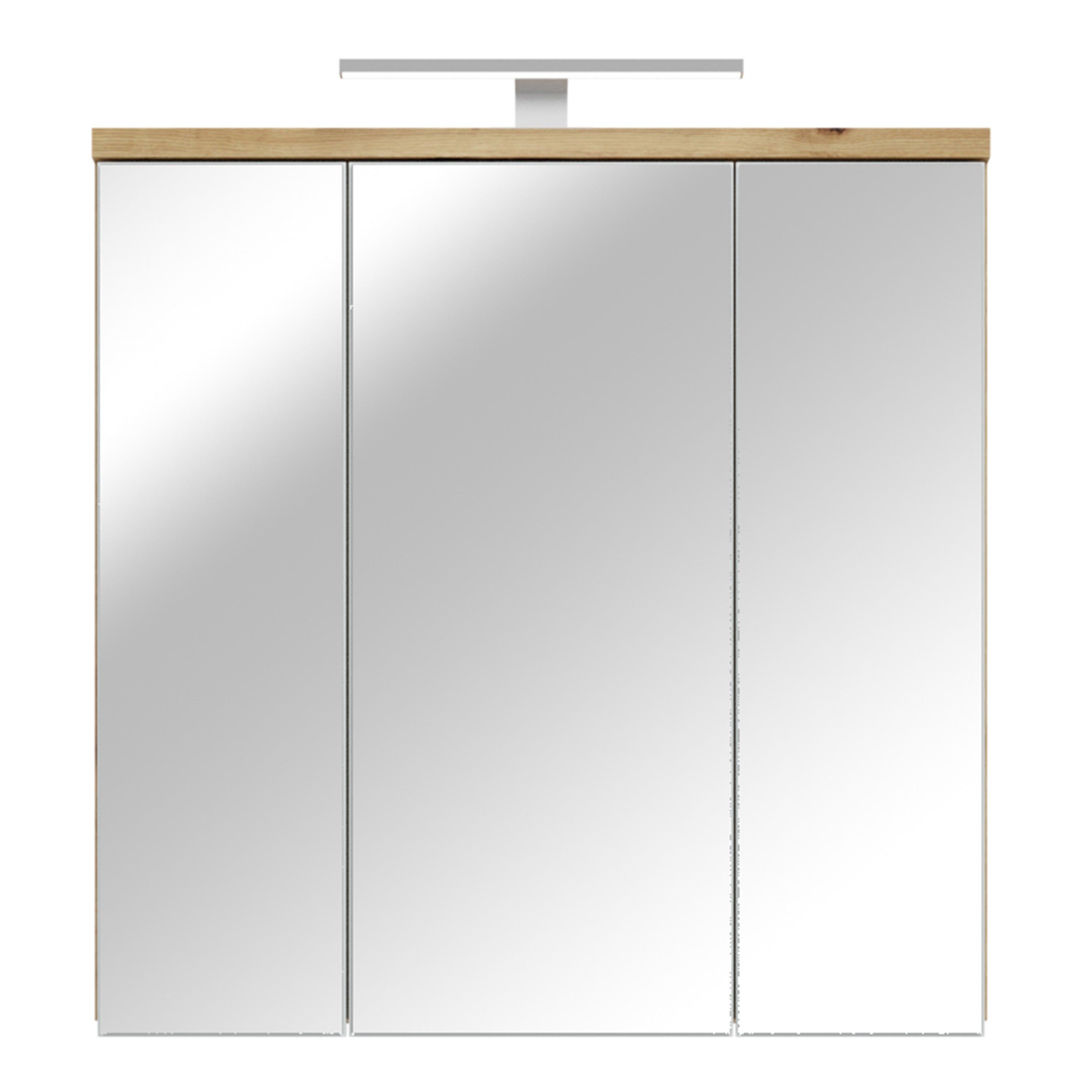 Veris 3 Door Mirrored Bathroom Cabinet with Integrated LED Lighting – Artisan Oak and Light Grey