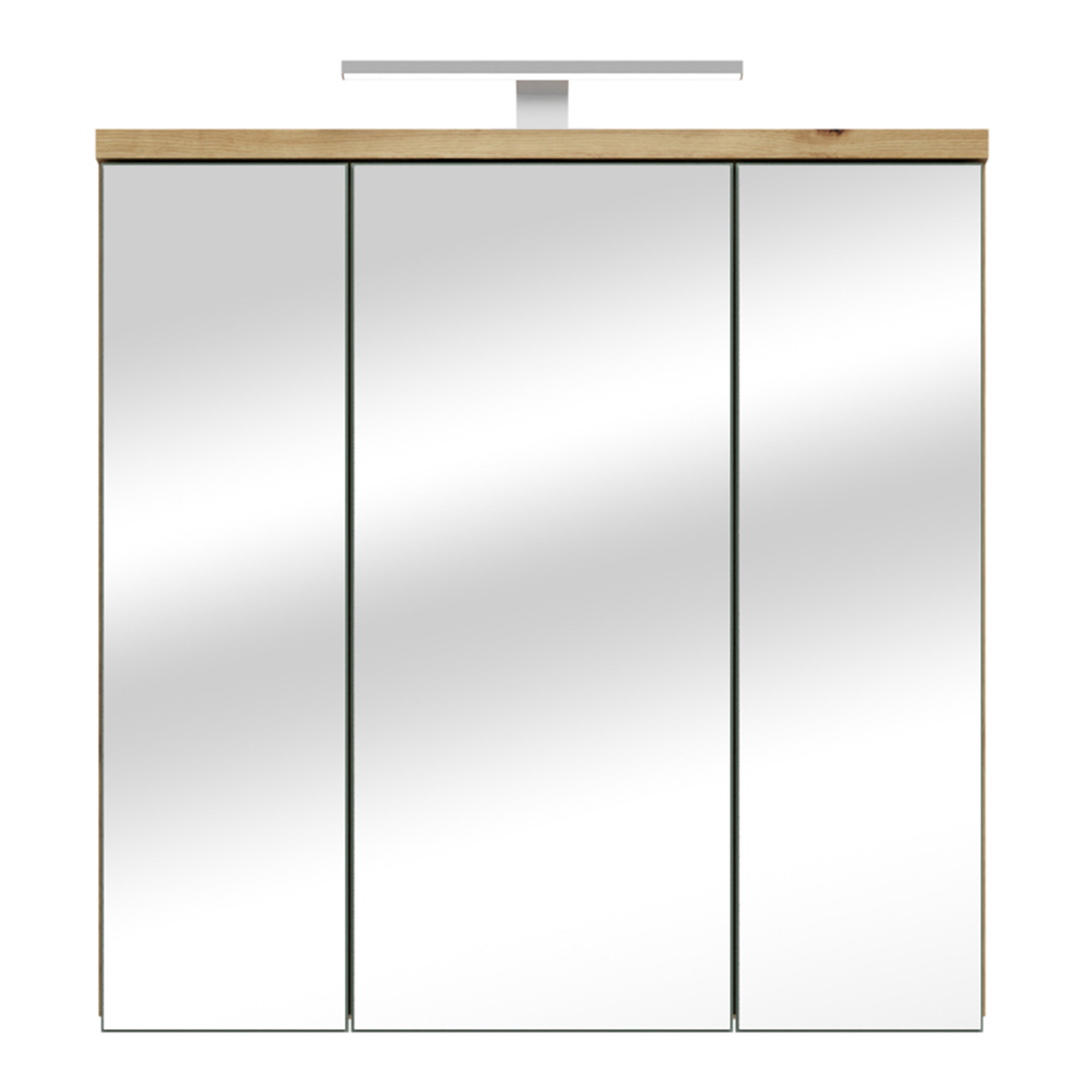 Veris 3 Door Mirrored Bathroom Cabinet with Integrated LED Lighting – Artisan Oak and Sage Green