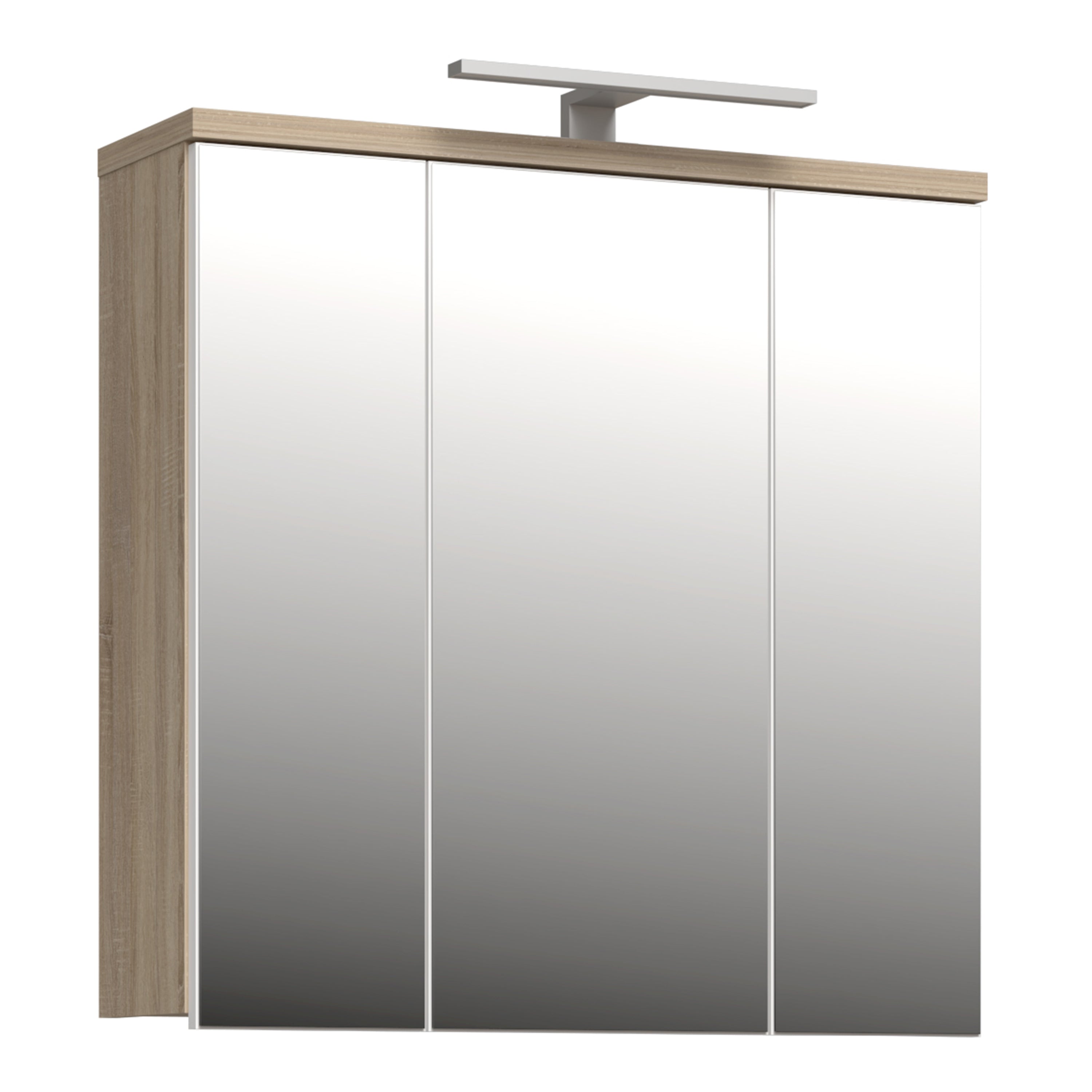 Veris 3 Door Mirrored Bathroom Cabinet with Integrated LED Lighting – Sonoma Oak & White Gloss
