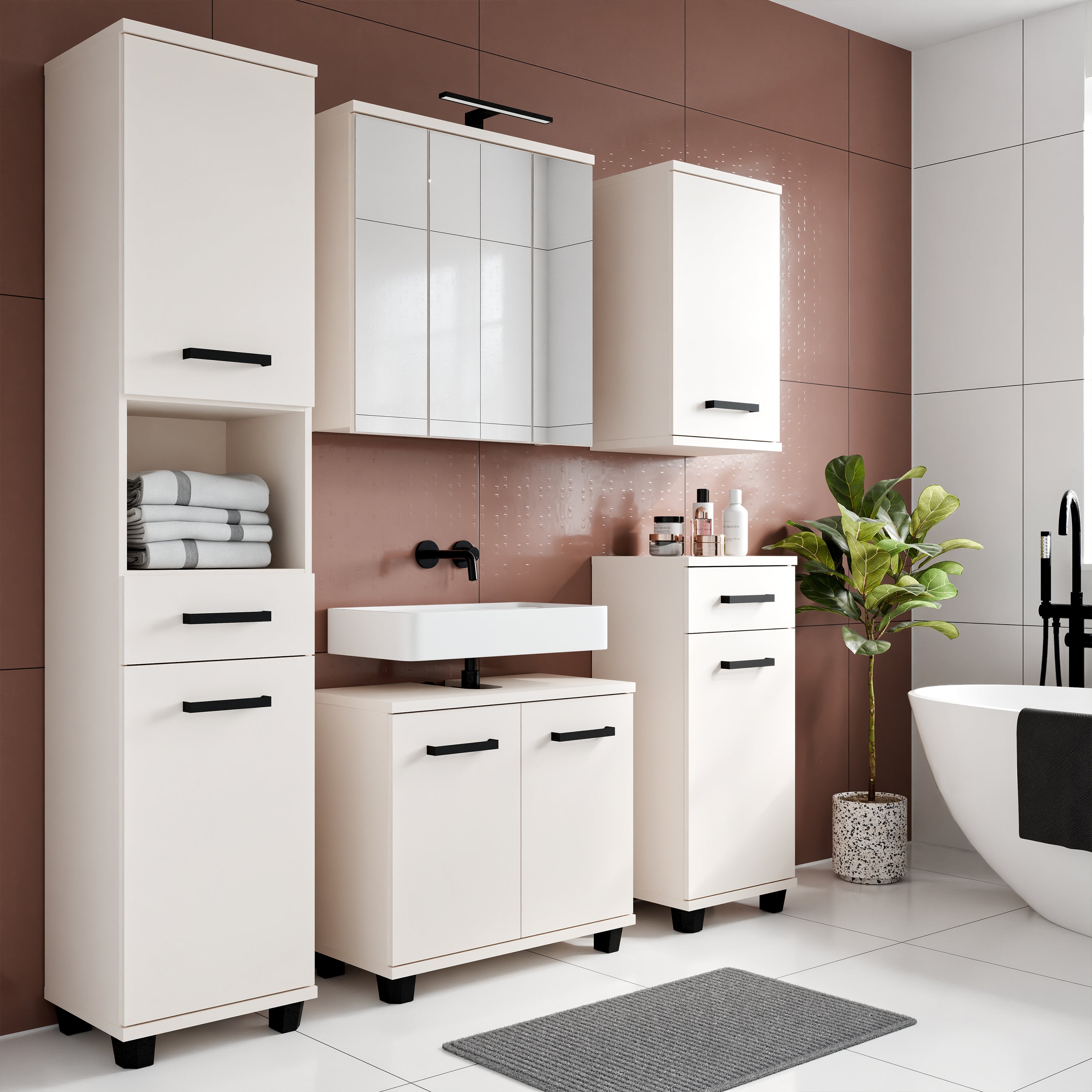 Veris 3 Door Mirrored Bathroom Cabinet with Integrated LED Lighting in Sand