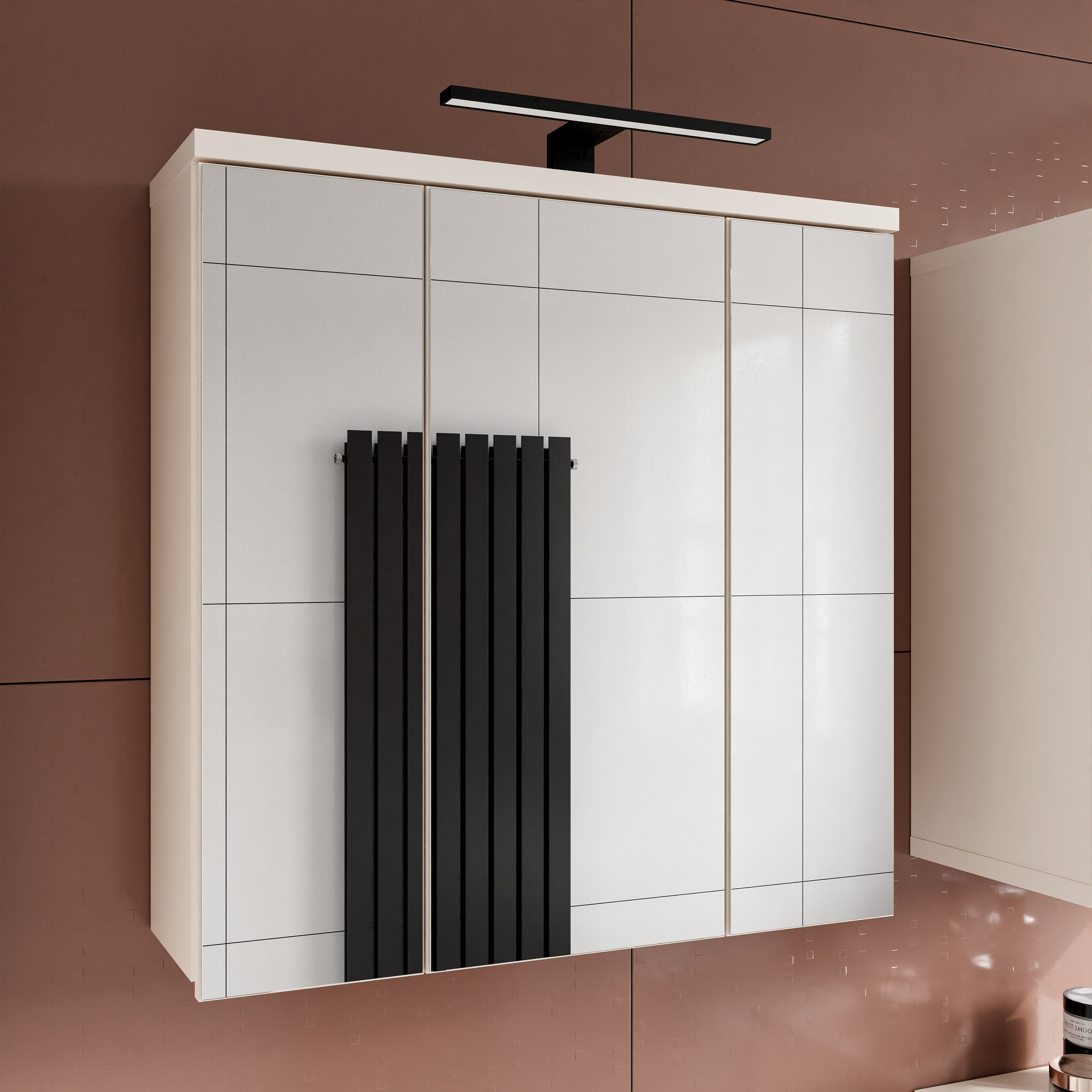 Veris 3 Door Mirrored Bathroom Cabinet with Integrated LED Lighting in Sand