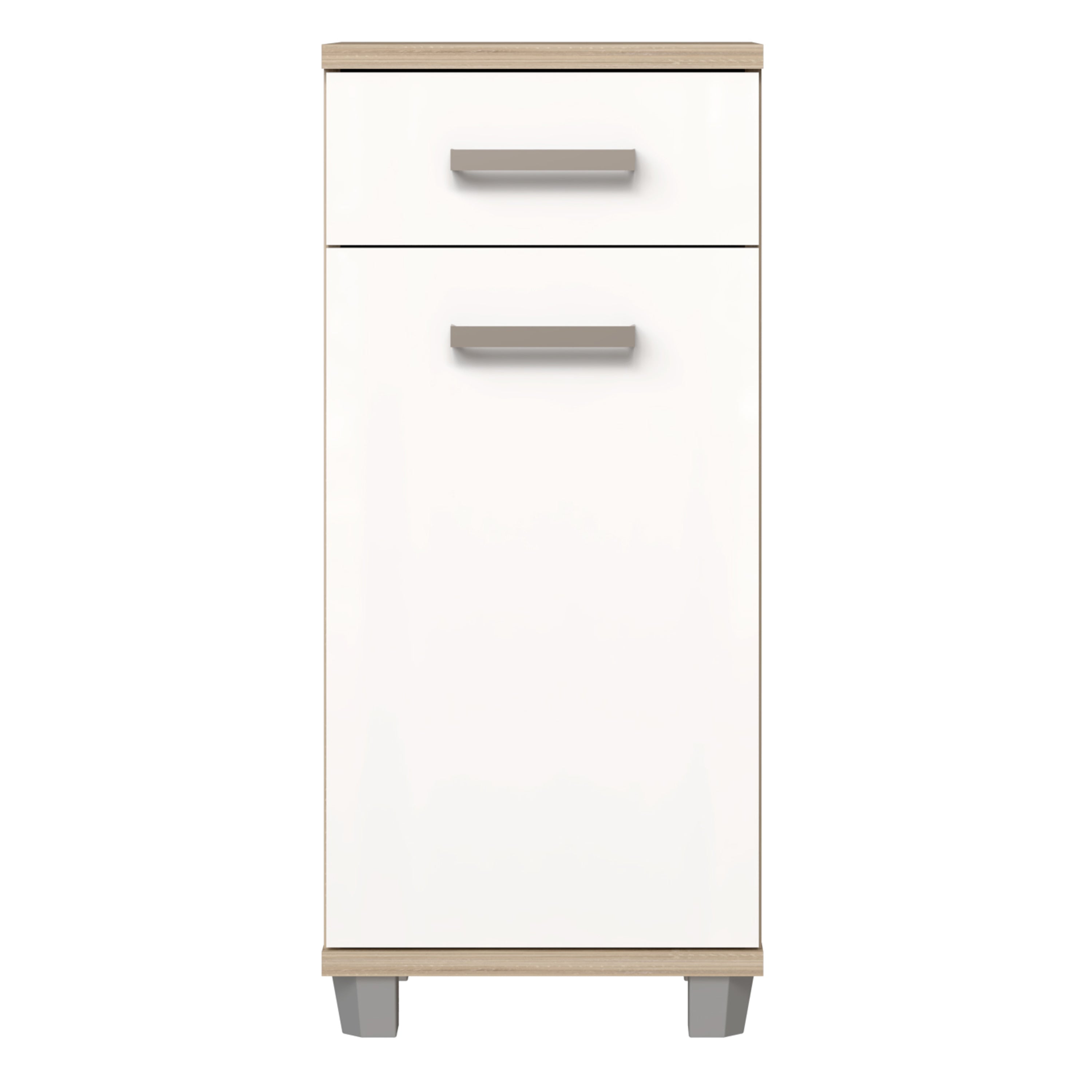 Veris Bathroom Cupboard with 1 Door & 1 Drawer in Sonoma Oak and White Gloss