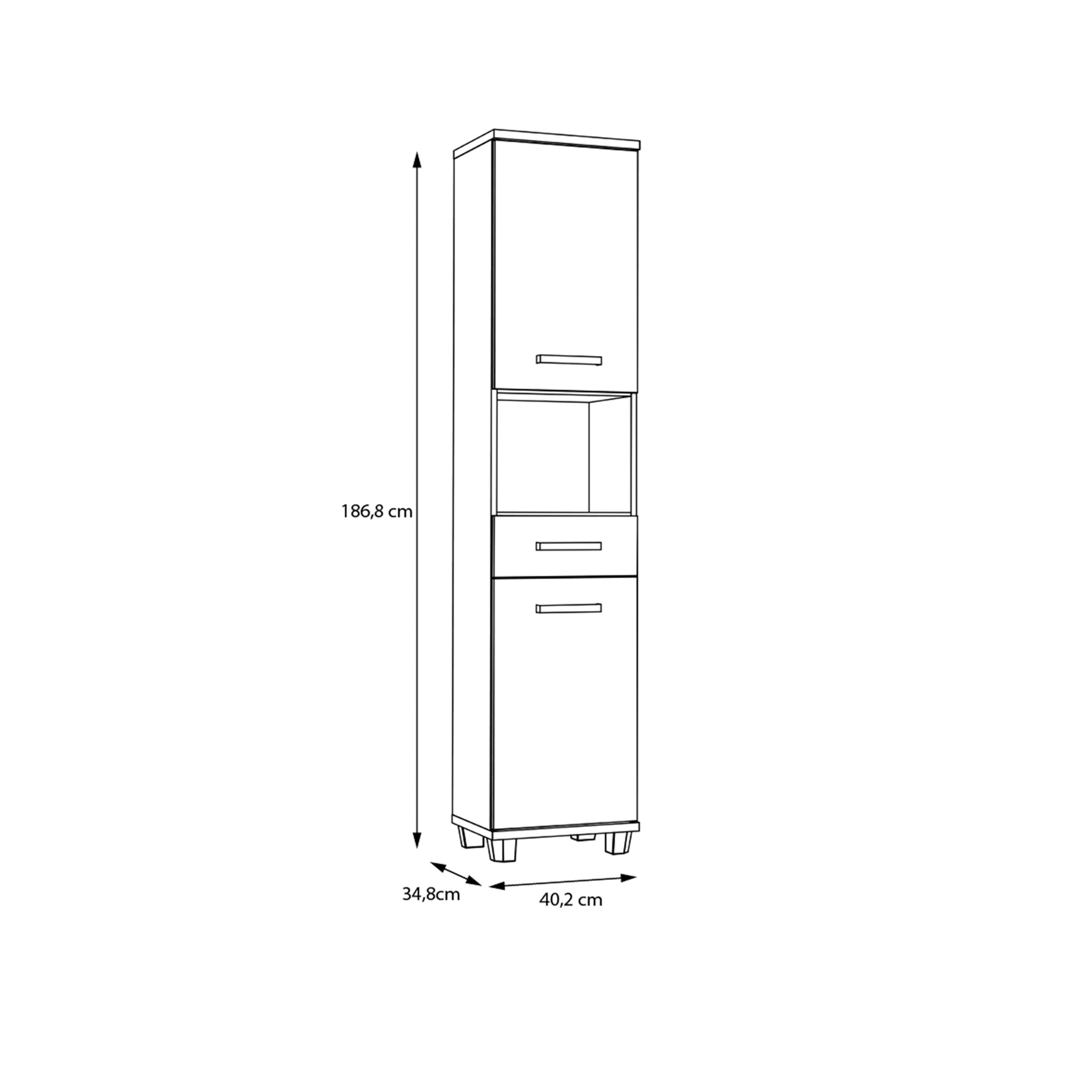 Veris Tall Narrow Bathroom Cupboard with 2 Doors & 1 Drawer in Sonoma Oak and White Gloss