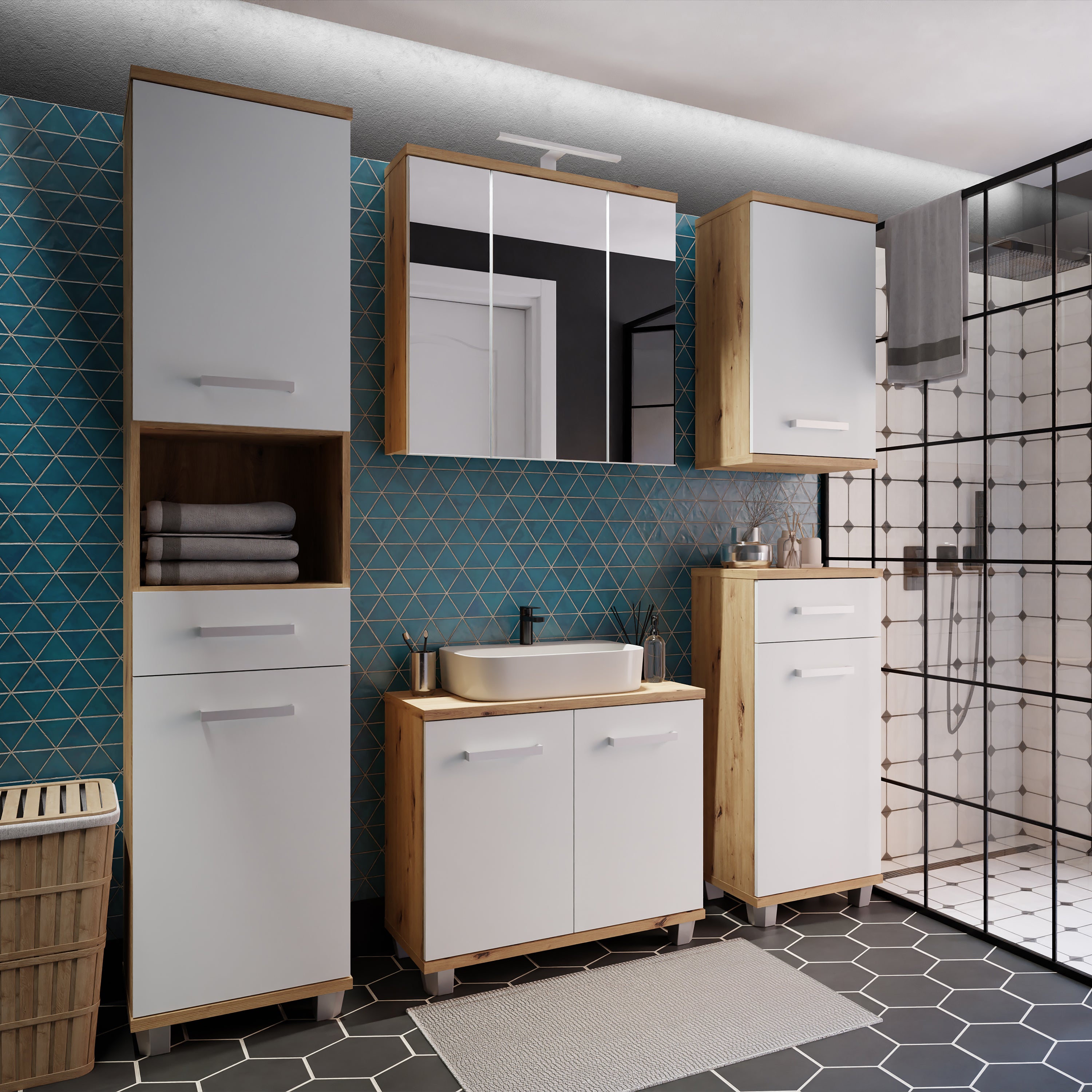 Veris Under Sink Cabinet with 2 Doors in Artisan Oak and Light Grey Doors