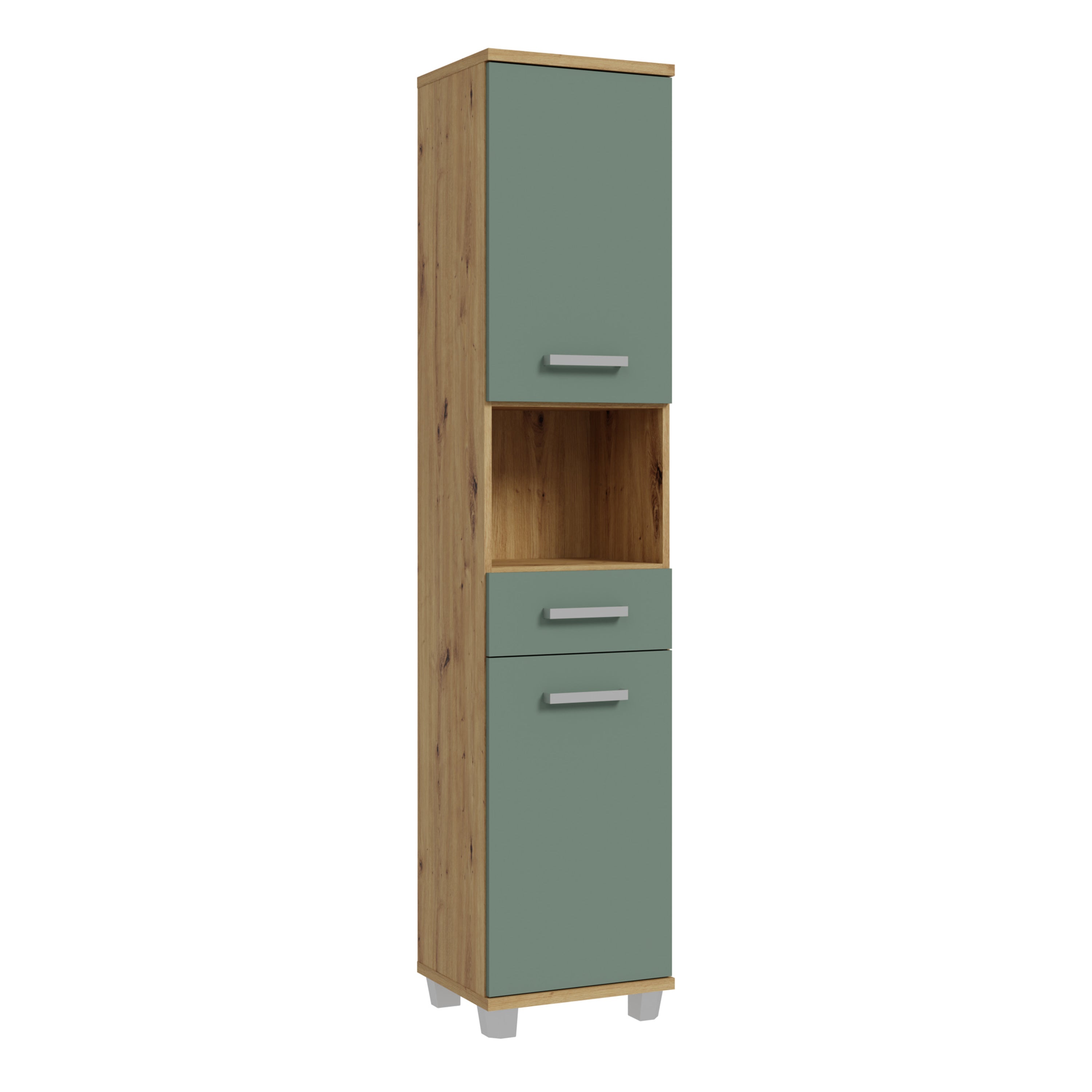 Veris 5 Piece Bathroom Set Artisan Oak & Sage Green Doors