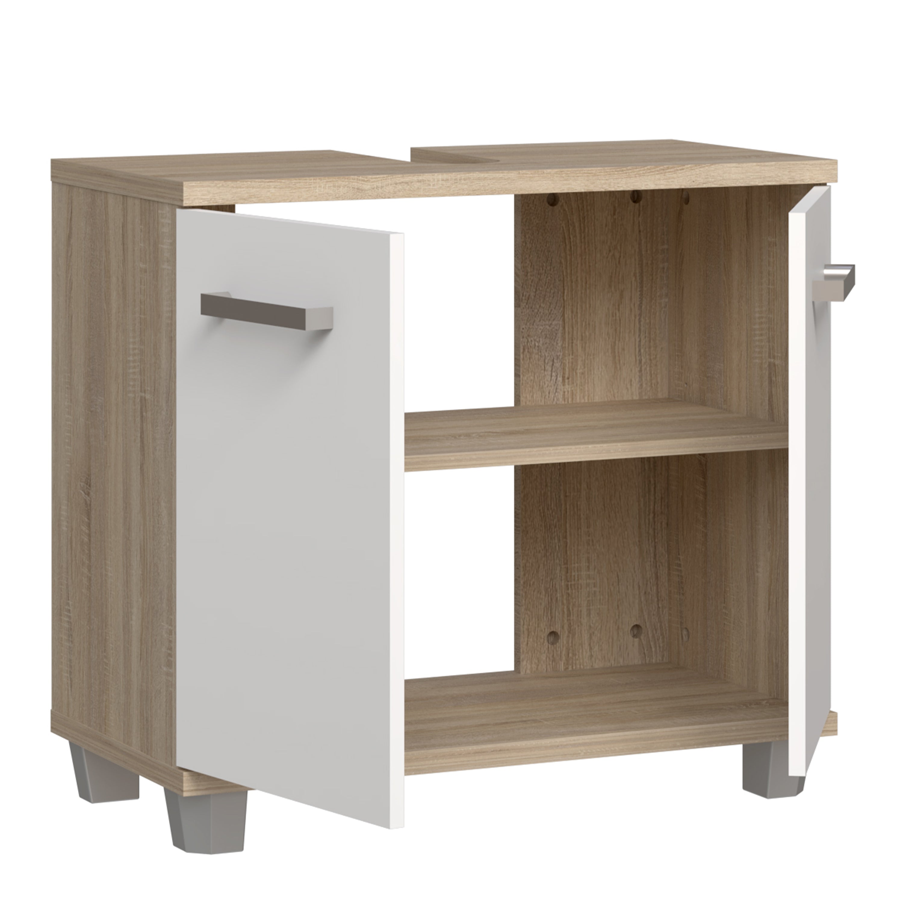 Veris Under Sink Cabinet with 2 Doors in Sonoma Oak and White High Gloss