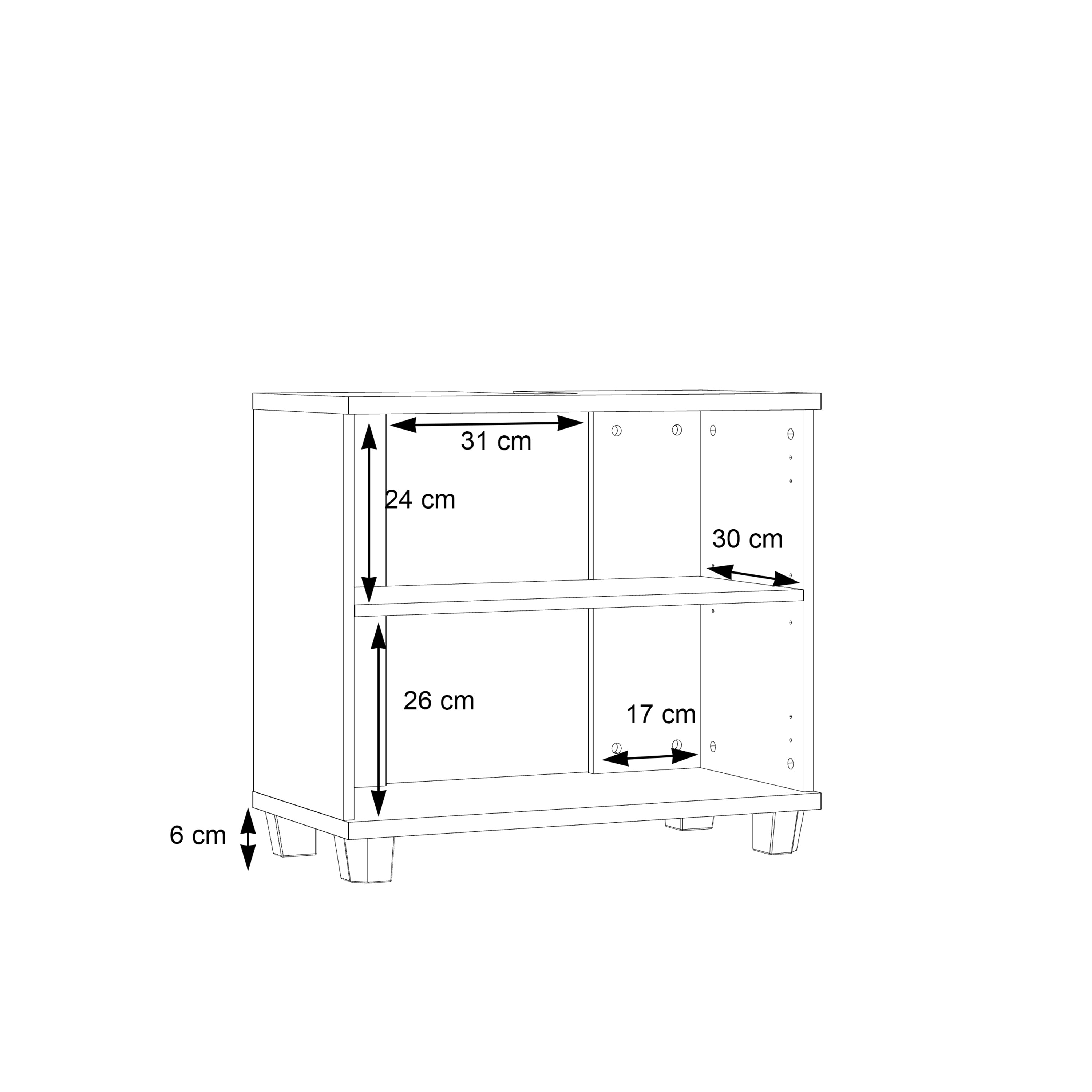 Veris Under Sink Cabinet with 2 Doors in Sonoma Oak and White High Gloss
