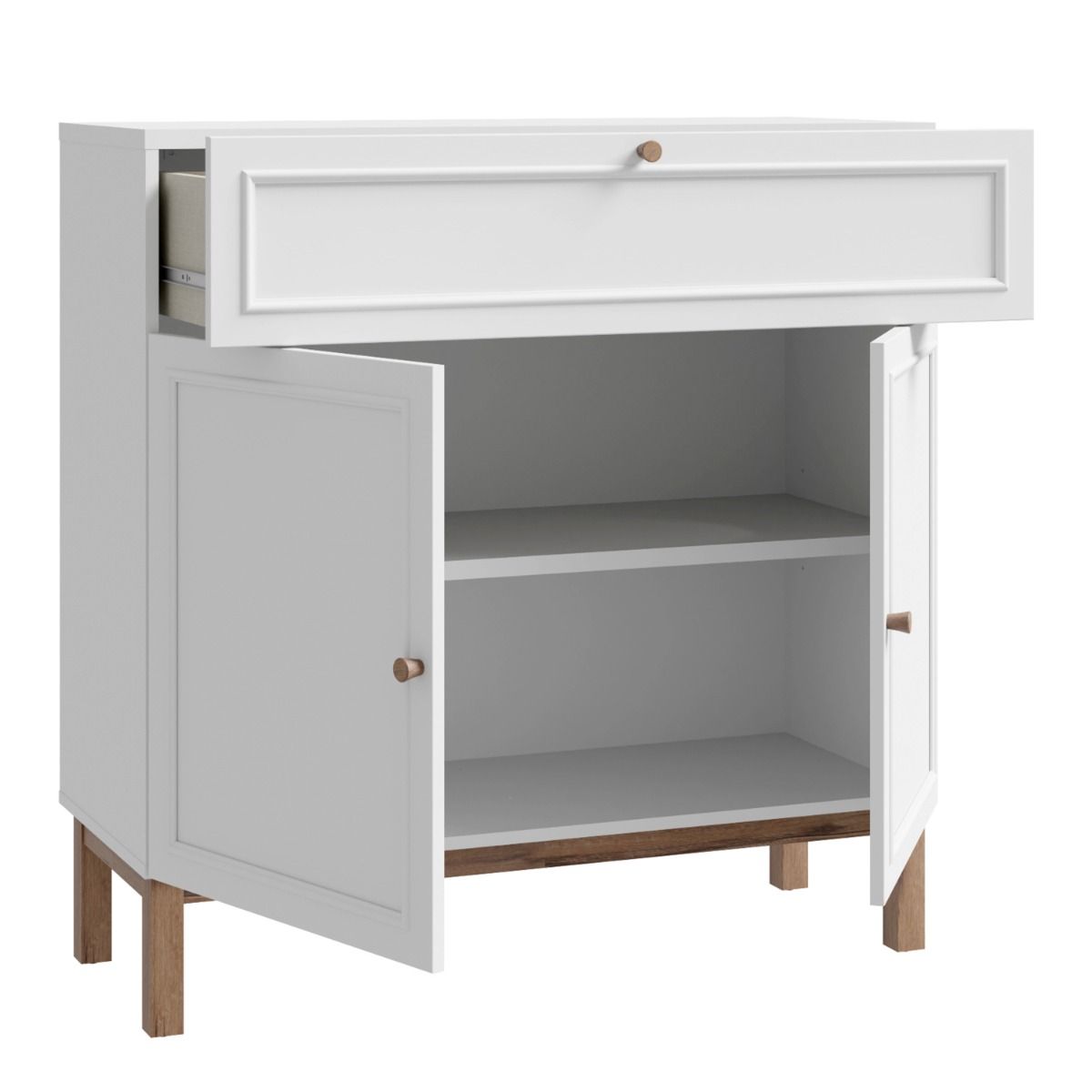Wensley 2 Door 1 Drawer Console in Light Grey and Oak – FTG, view 3
