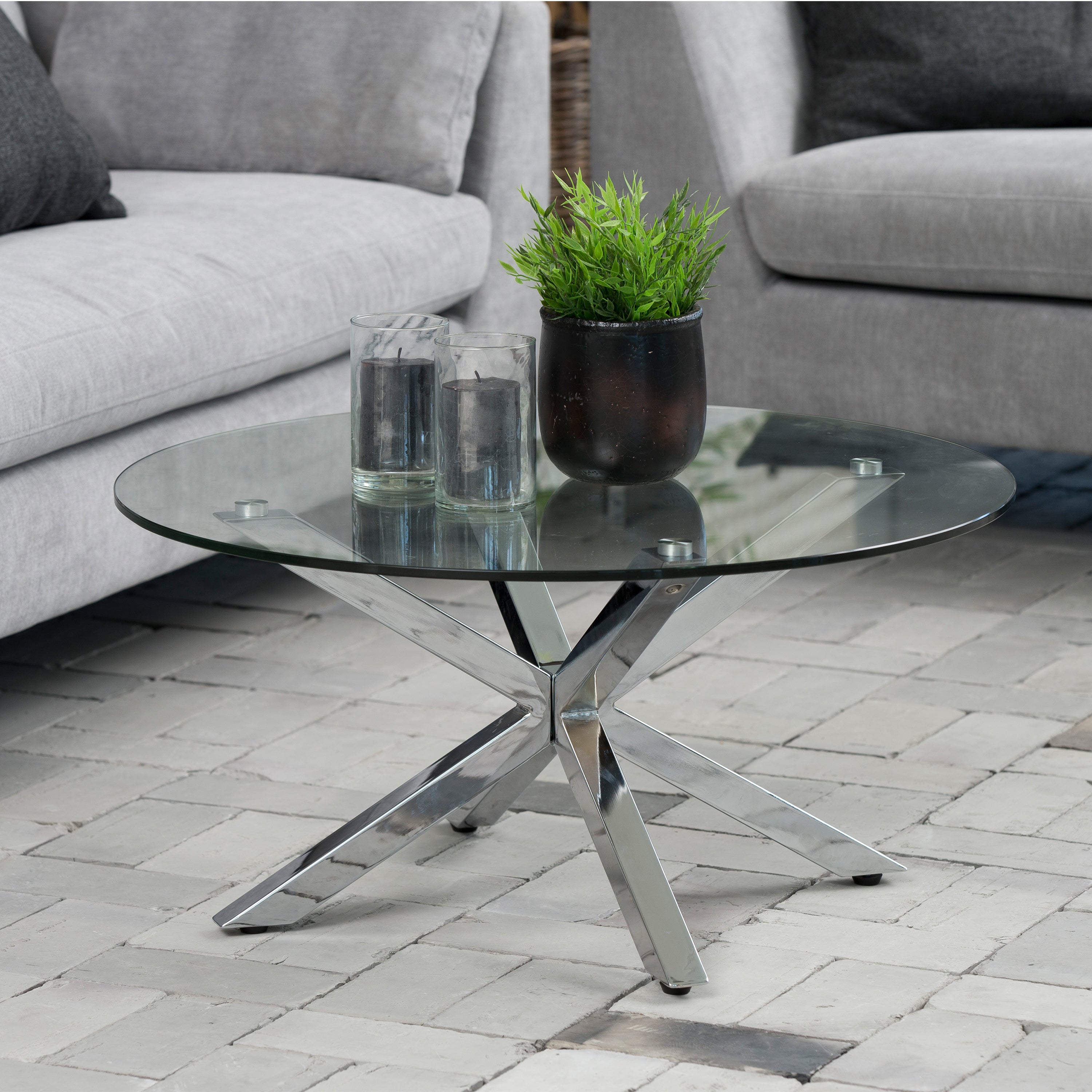 Heaven Round Coffee Table with Glass Top and Chrome Legs – FTG, view 5