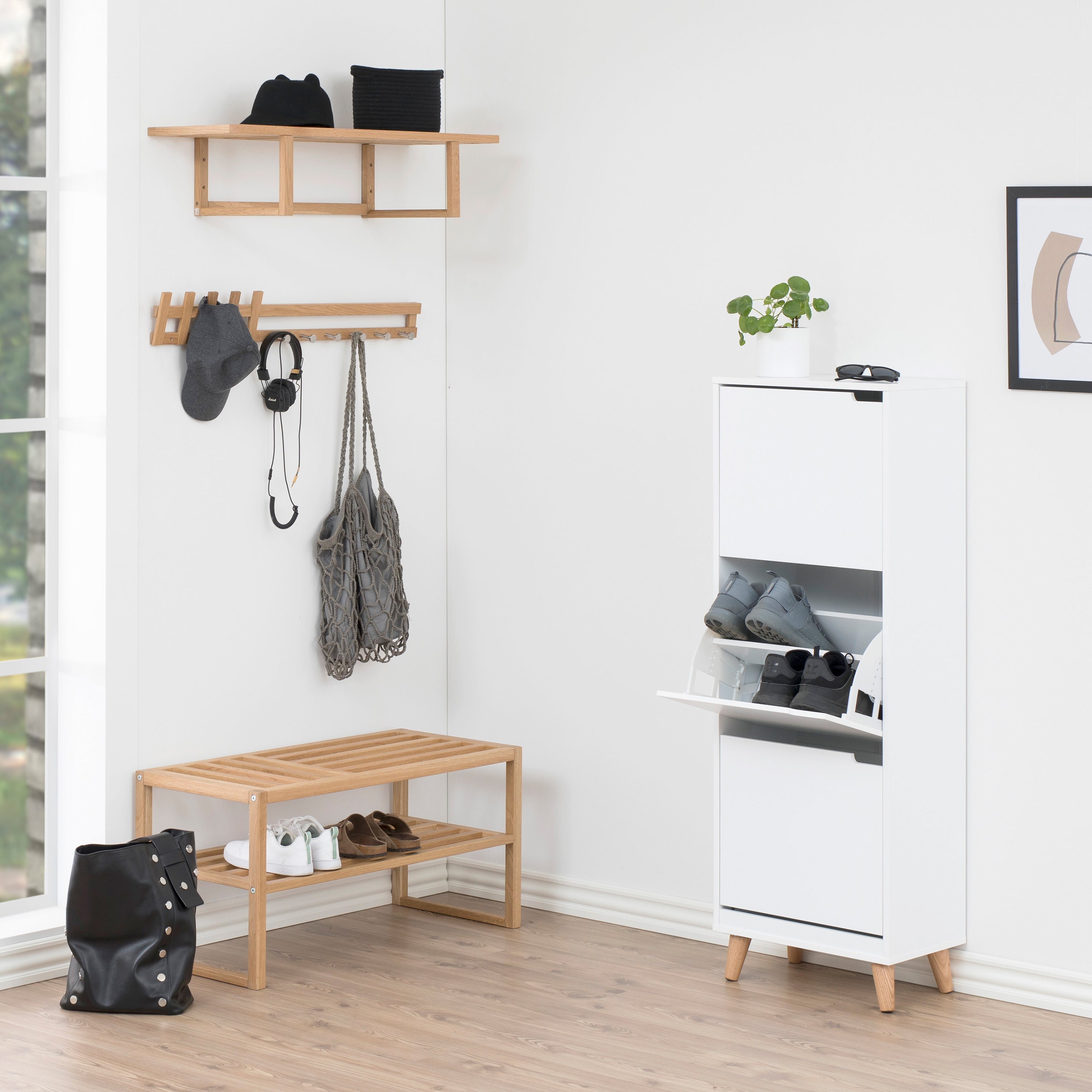 Mitra Shoe Cabinet 3 Flip Down Doors in White – FTG, view 5