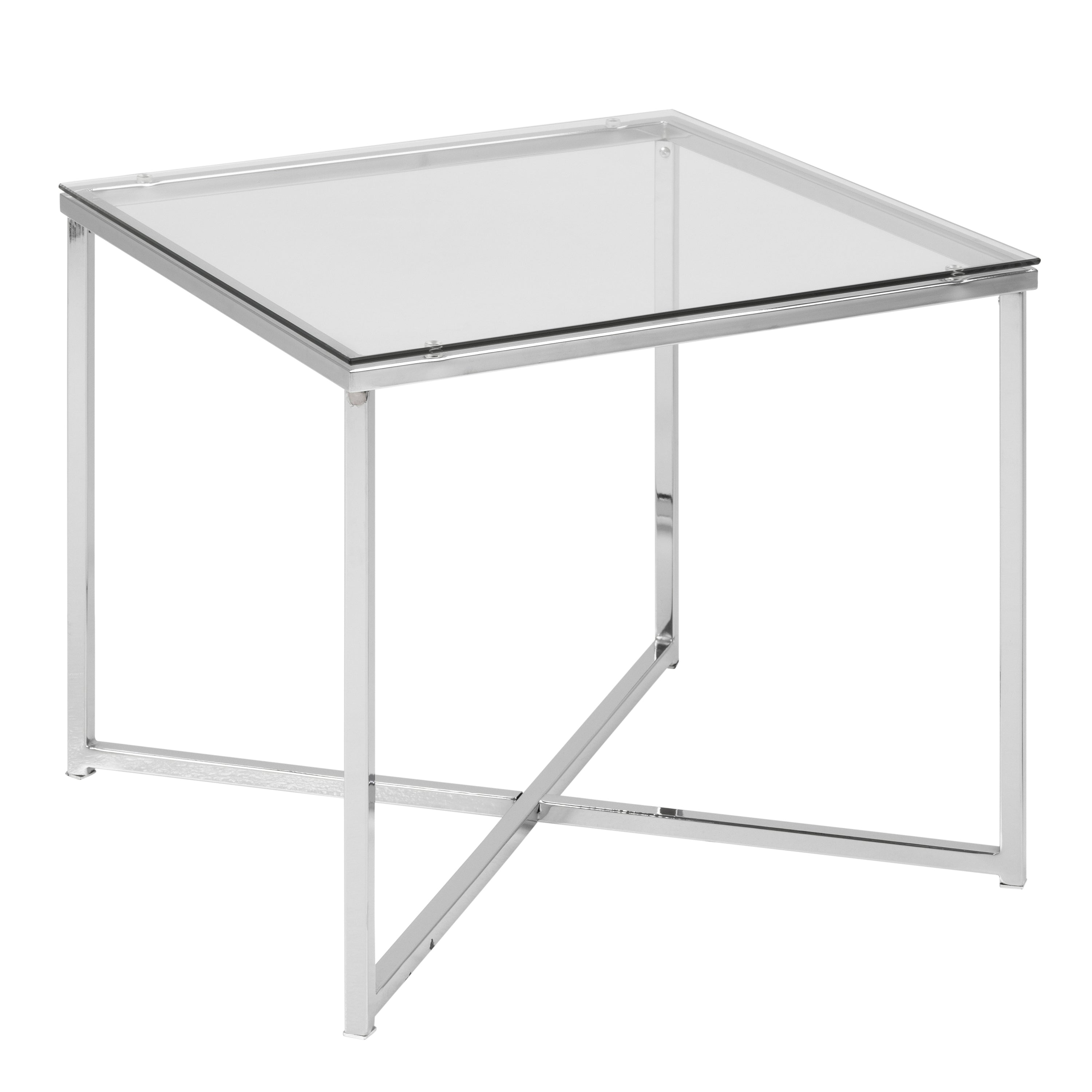Cross Square Metal Side Table with Glass Top – FTG