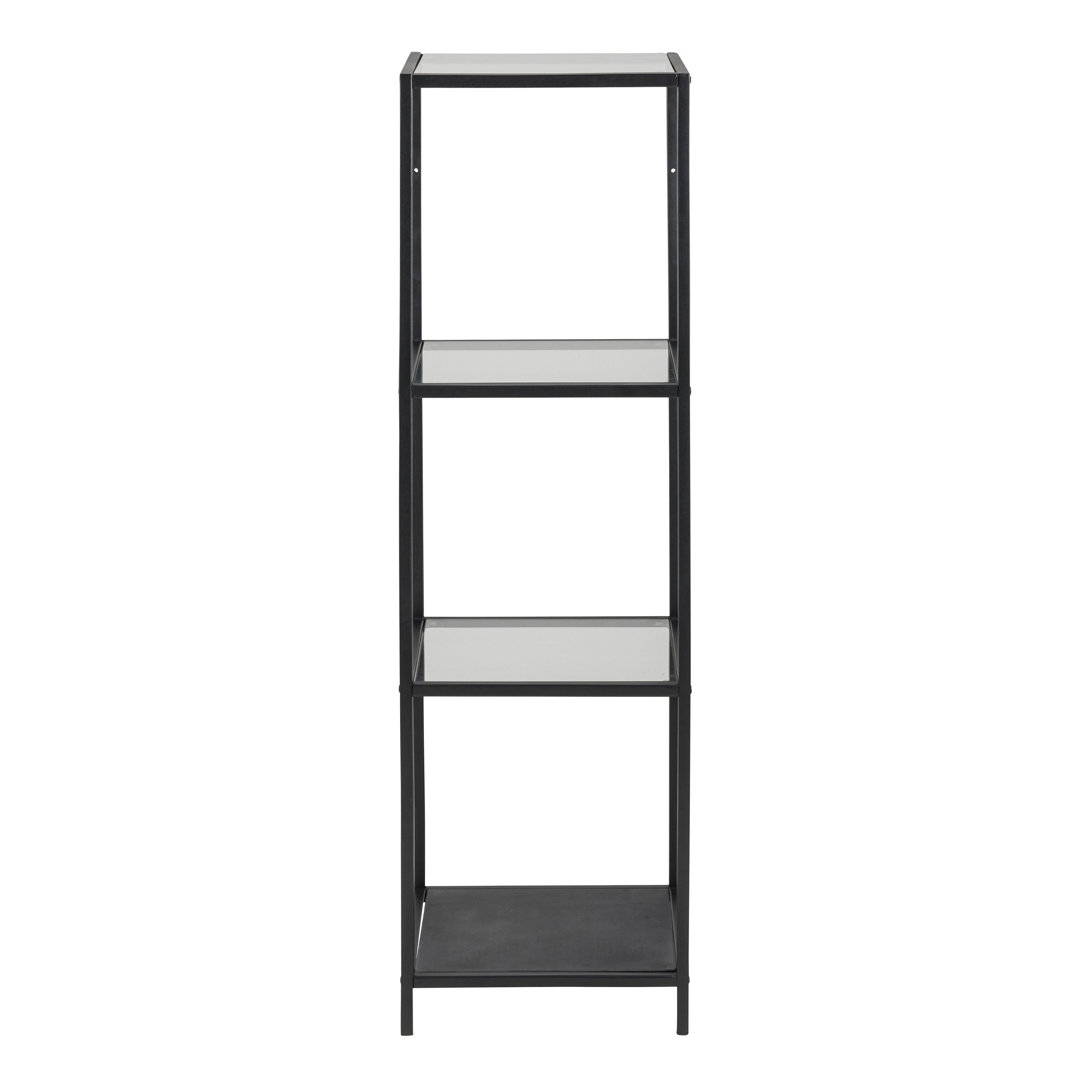 Seaford Narrow Black Metal Bookcase with 3 Glass Shelves – FTG, view 2