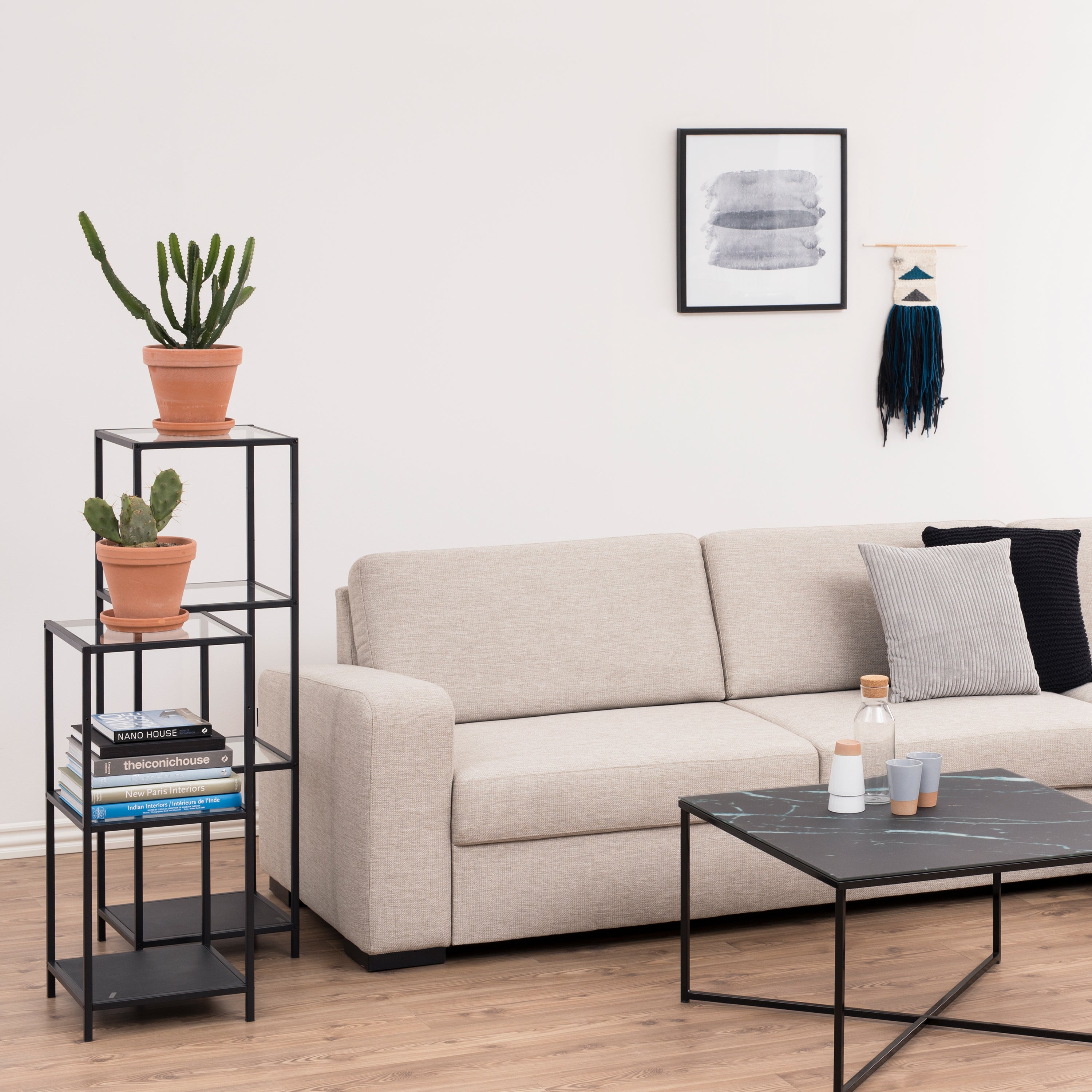 Seaford Narrow Black Metal Bookcase with 3 Glass Shelves – FTG, view 3