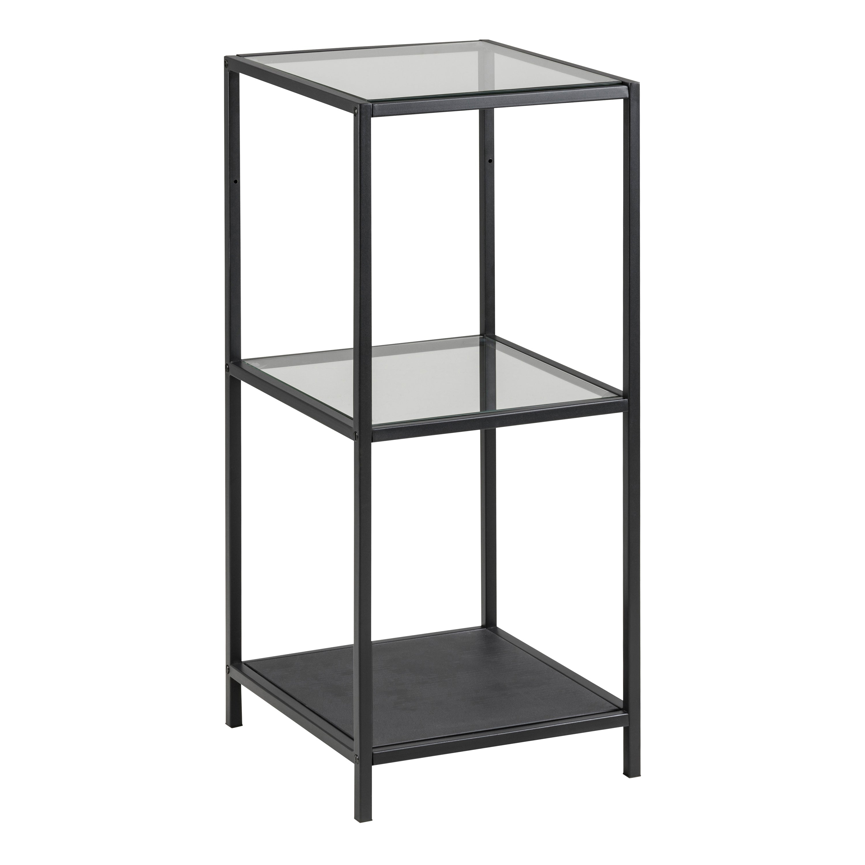 Seaford Narrow Black Metal Bookcase with 2 Glass Shelves – FTG