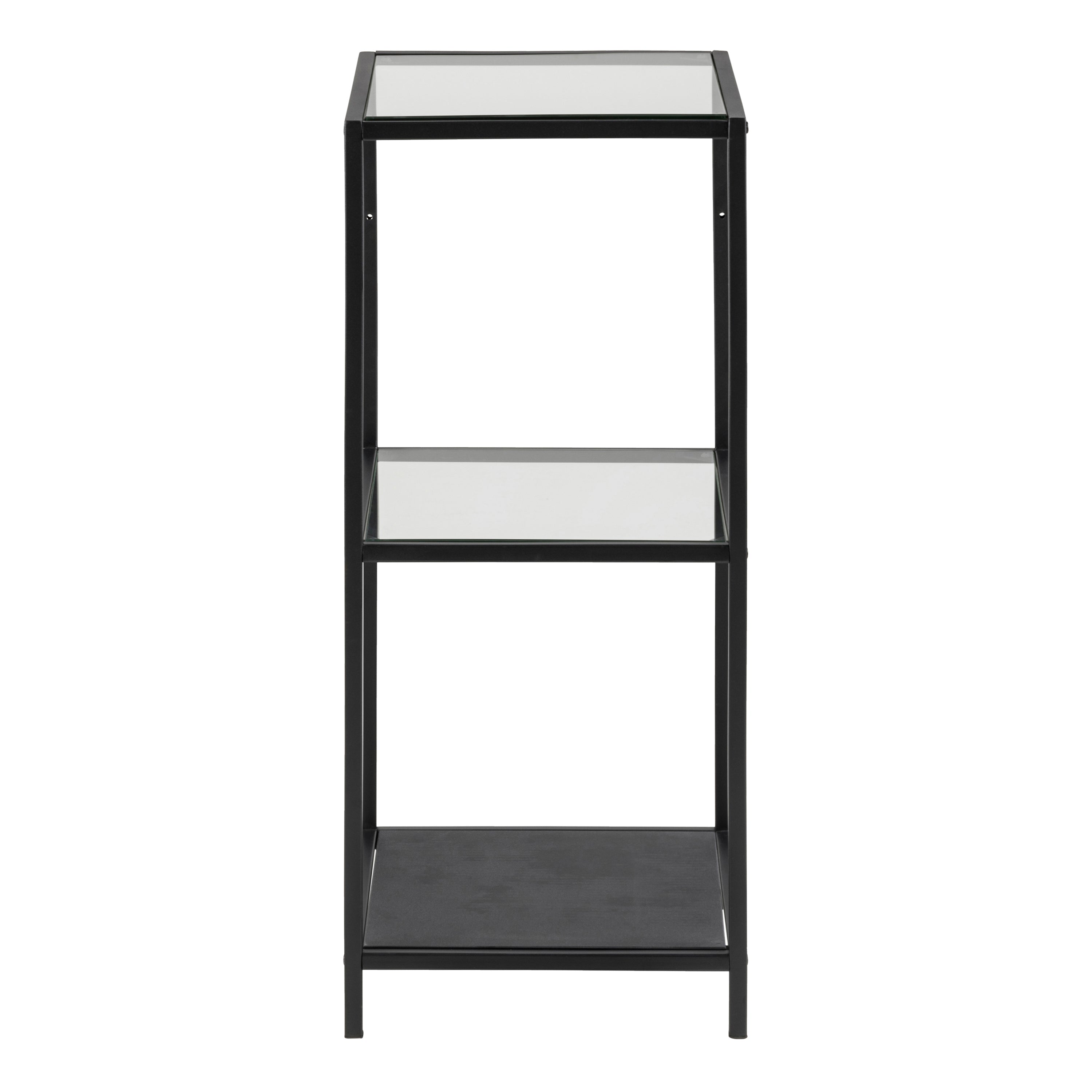 Seaford Narrow Black Metal Bookcase with 2 Glass Shelves – FTG, view 2